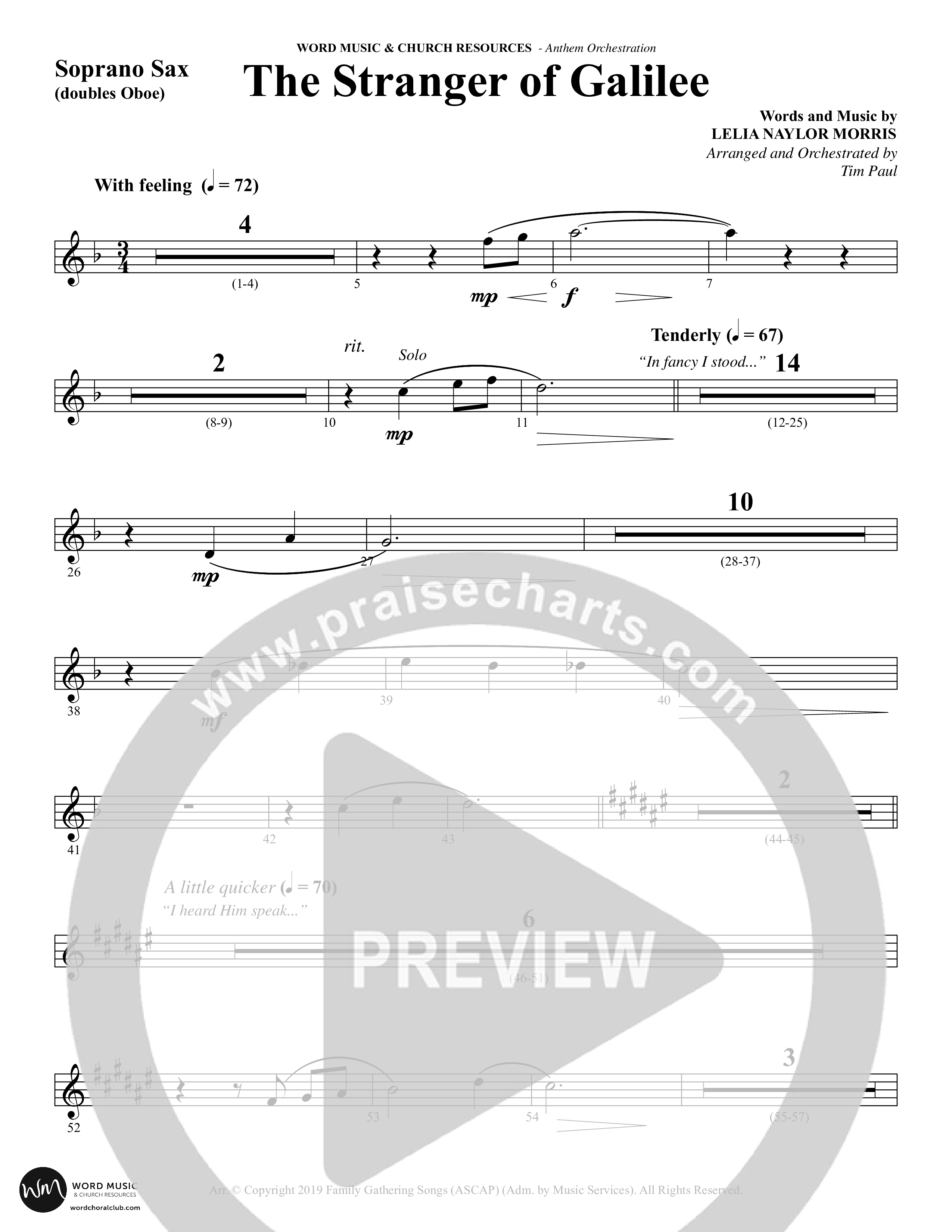 The Stranger Of Galilee (Choral Anthem SATB) Soprano Sax (Word Music Choral / Arr. Tim Paul)