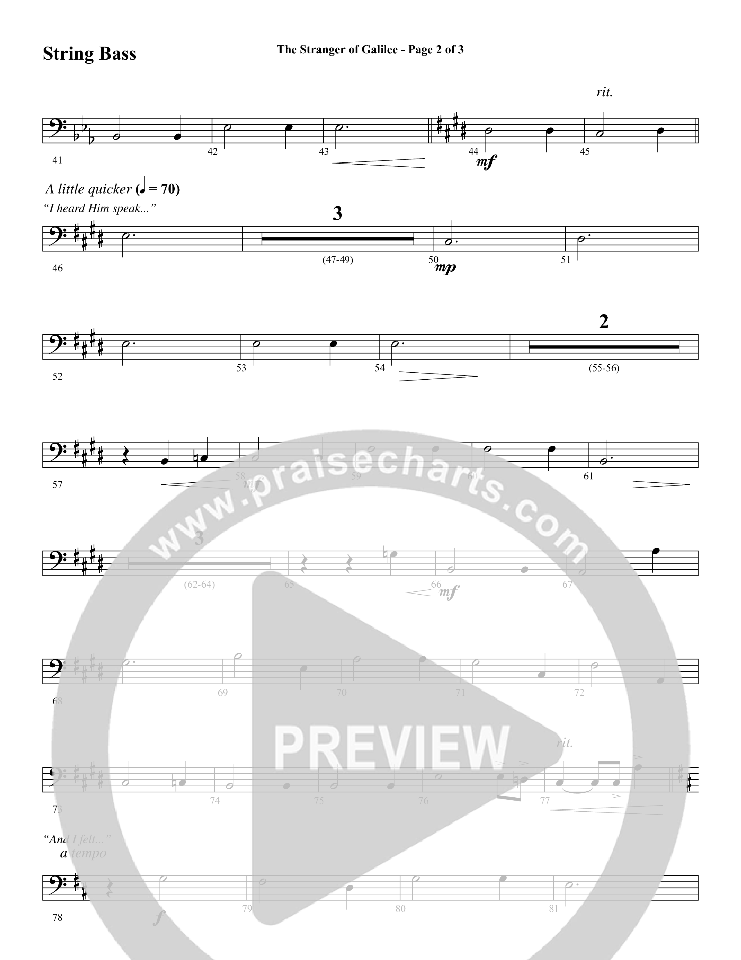 The Stranger Of Galilee (Choral Anthem SATB) String Bass (Word Music Choral / Arr. Tim Paul)