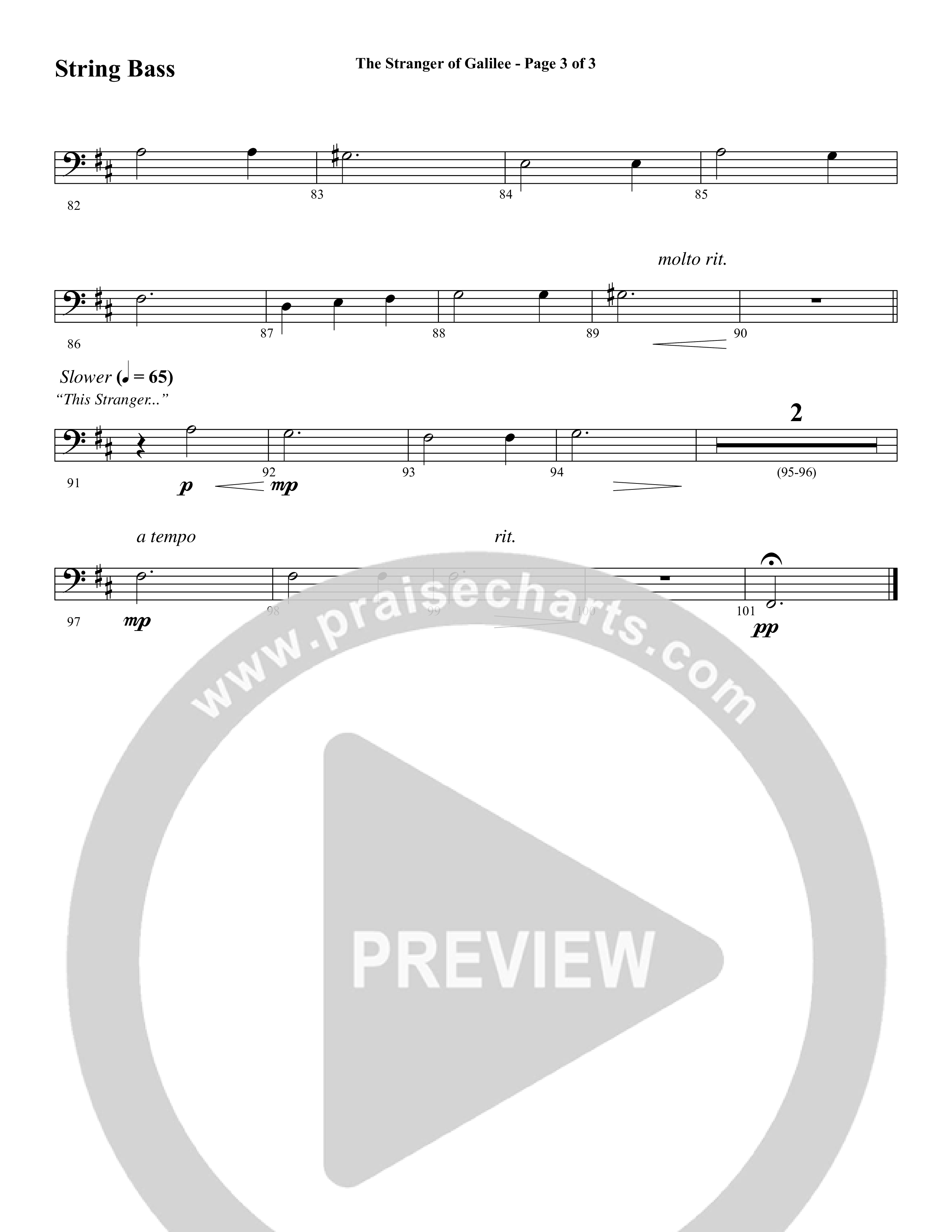 The Stranger Of Galilee (Choral Anthem SATB) String Bass (Word Music Choral / Arr. Tim Paul)