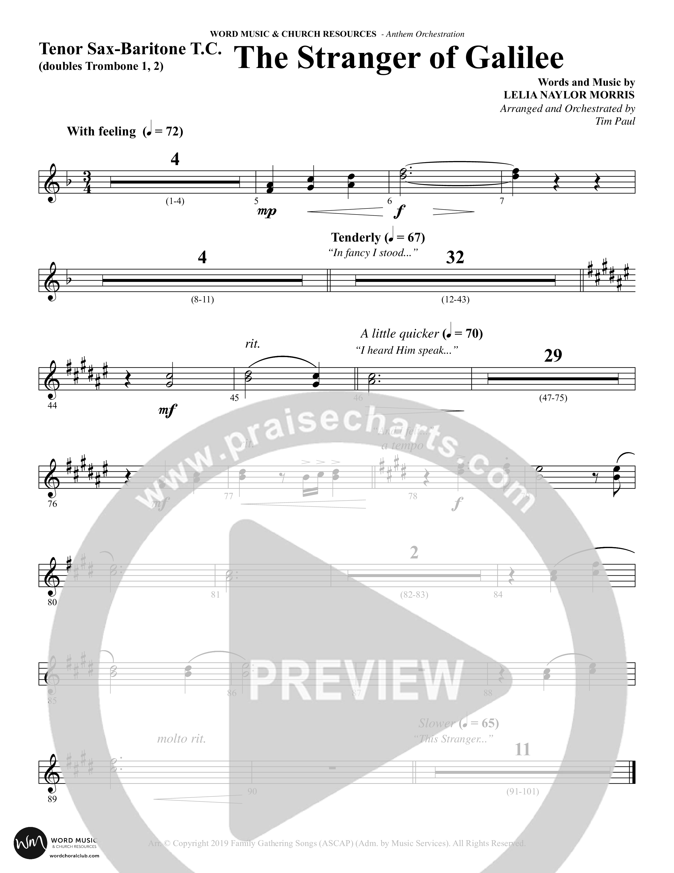 The Stranger Of Galilee (Choral Anthem SATB) Tenor Sax/Baritone T.C. (Word Music Choral / Arr. Tim Paul)