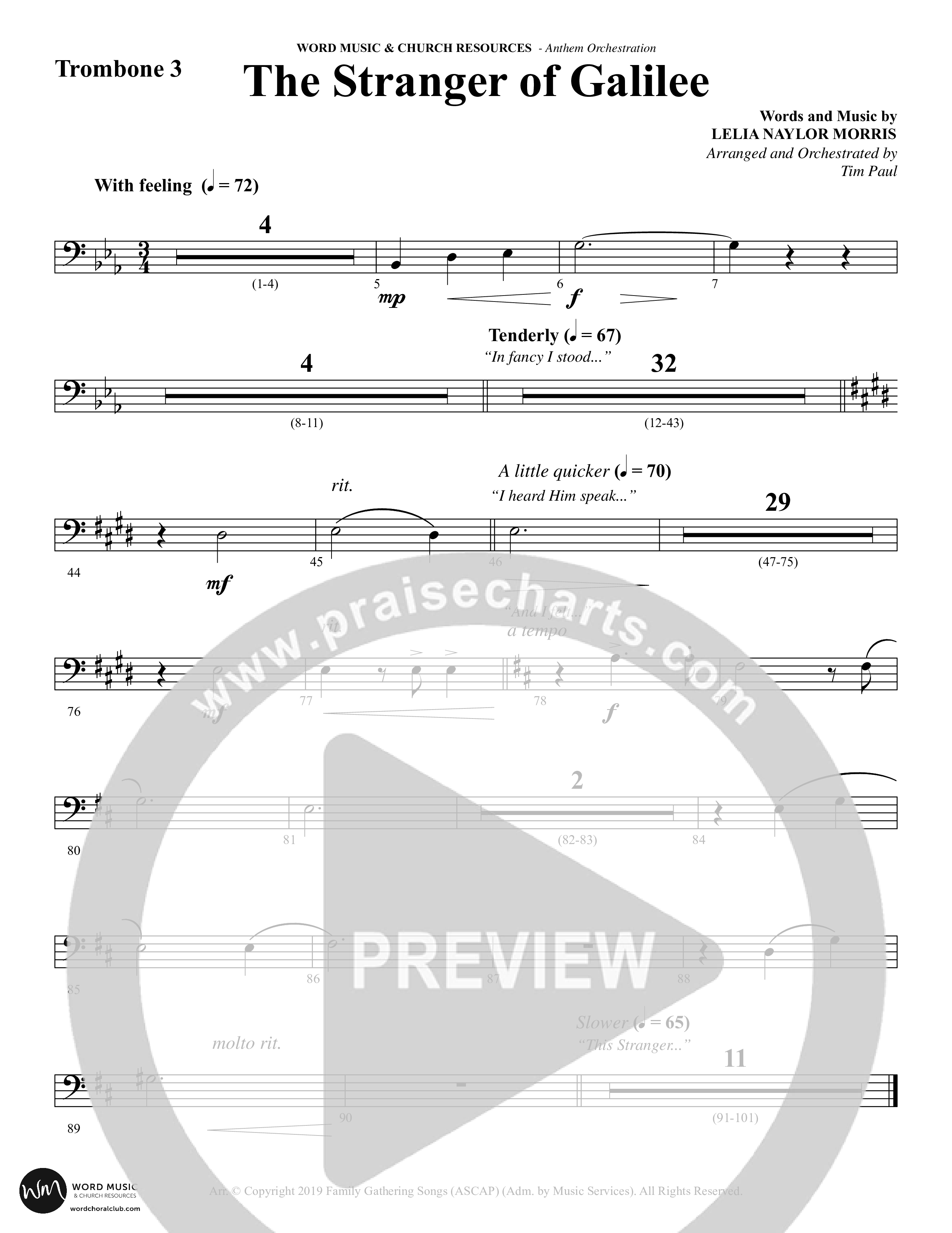 The Stranger Of Galilee (Choral Anthem SATB) Trombone 3 (Word Music Choral / Arr. Tim Paul)