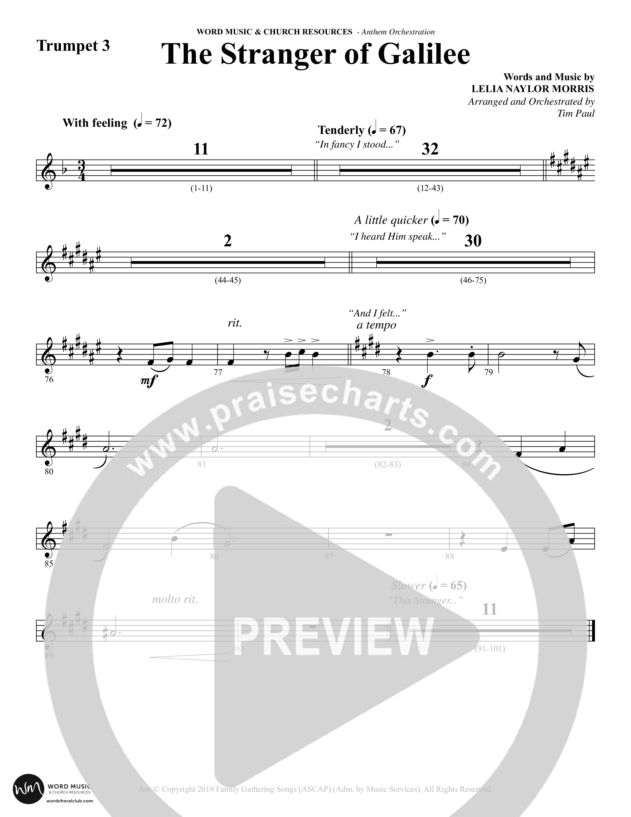 The Stranger Of Galilee (Choral Anthem SATB) Trumpet 3 (Word Music Choral / Arr. Tim Paul)