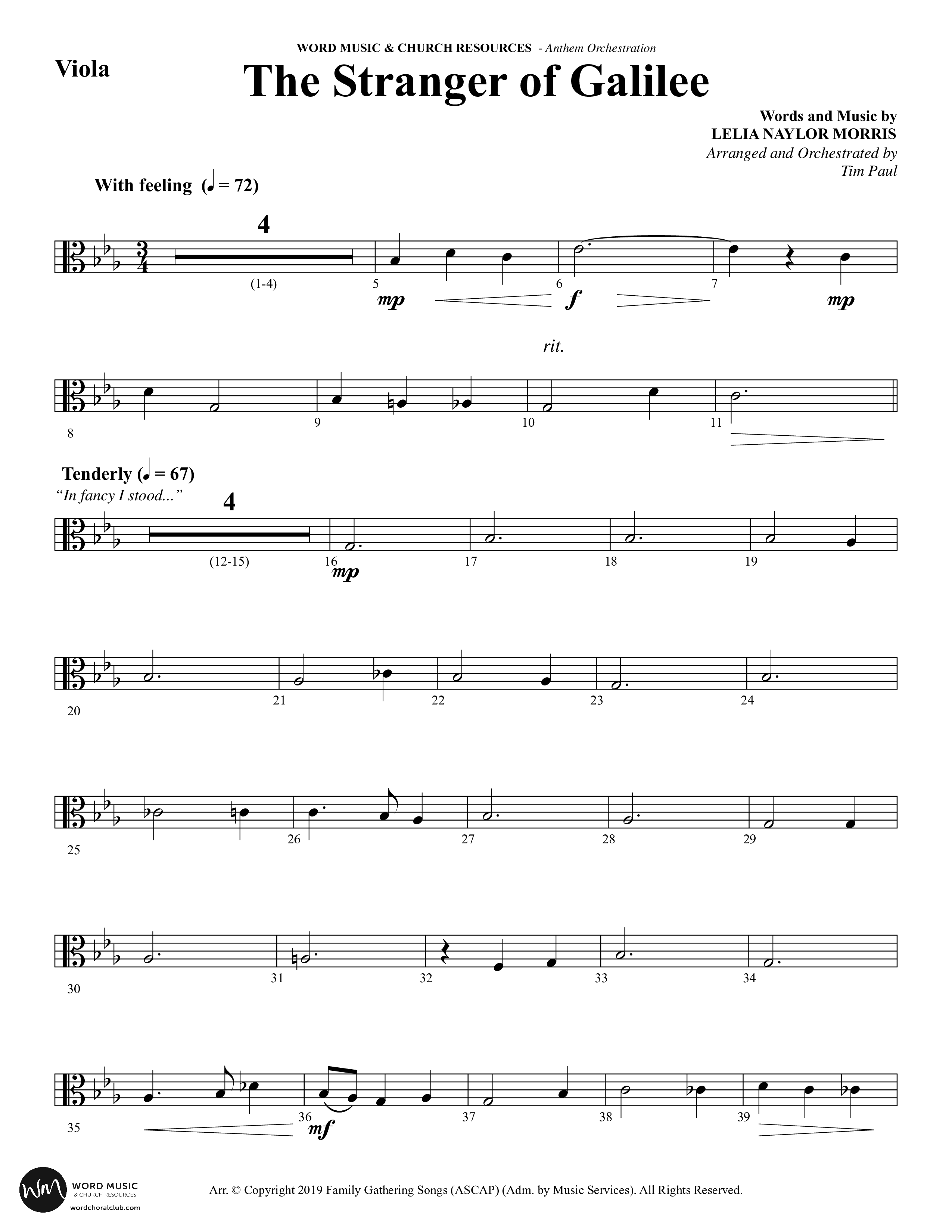 The Stranger Of Galilee (Choral Anthem SATB) Viola (Word Music Choral / Arr. Tim Paul)