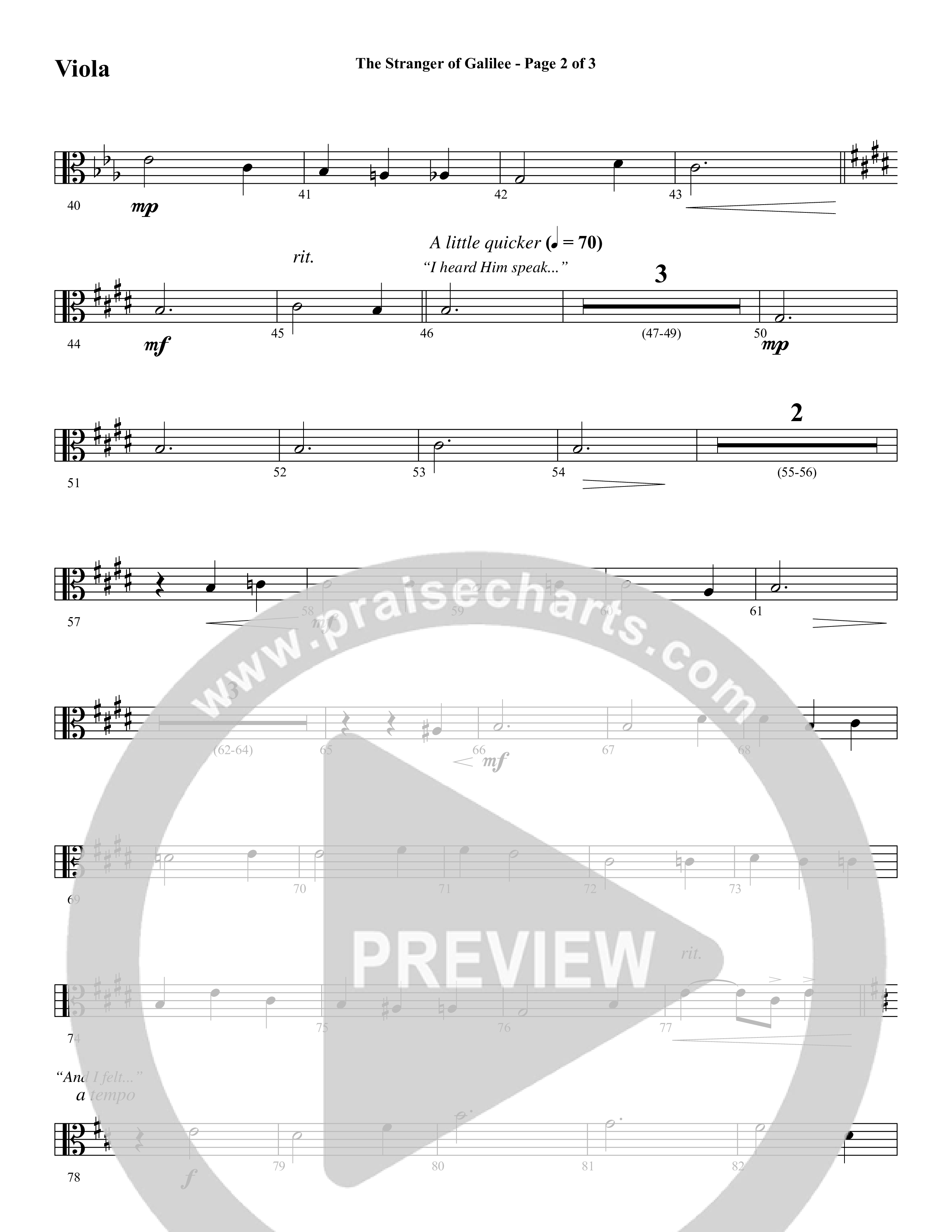 The Stranger Of Galilee (Choral Anthem SATB) Viola (Word Music Choral / Arr. Tim Paul)