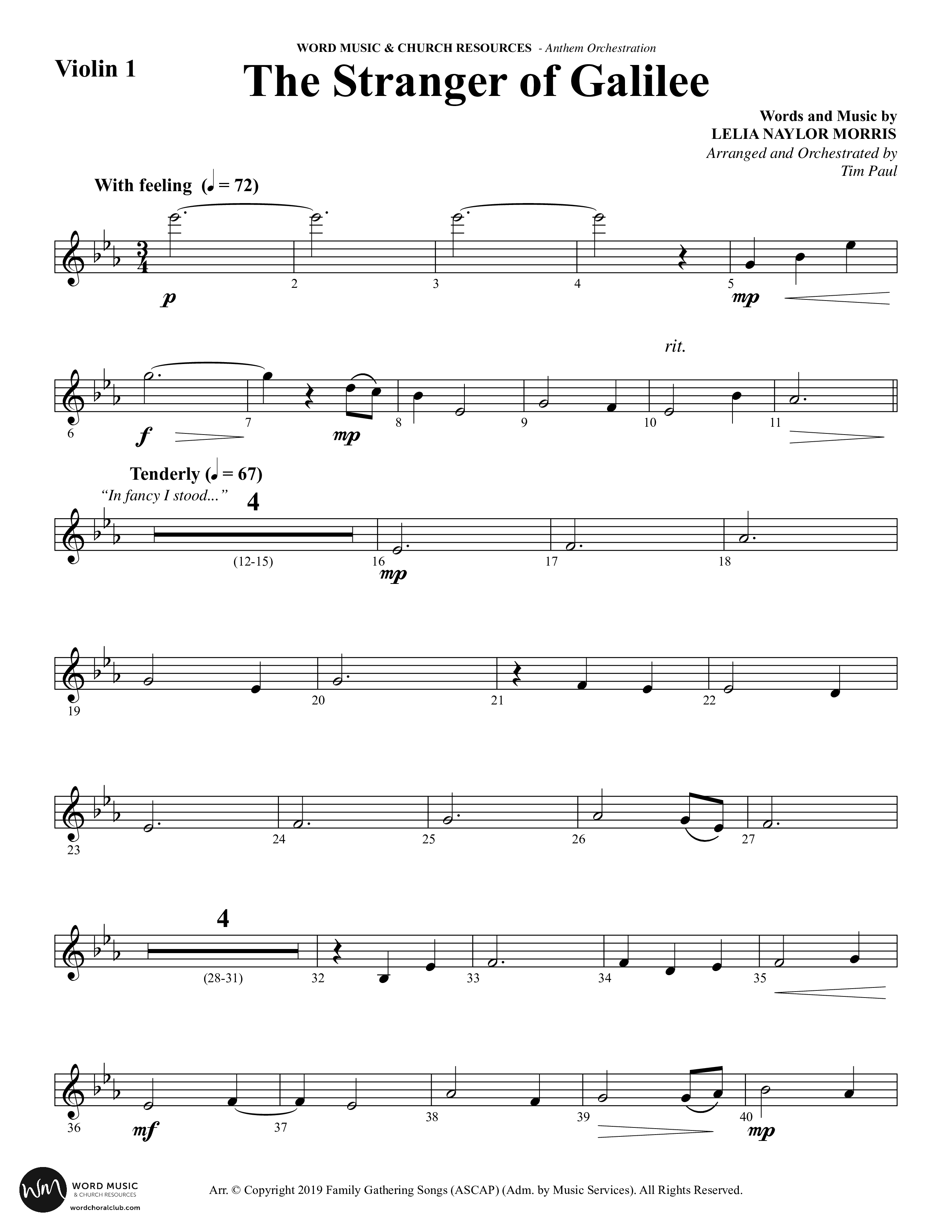 The Stranger Of Galilee (Choral Anthem SATB) Violin 1/2 (Word Music Choral / Arr. Tim Paul)