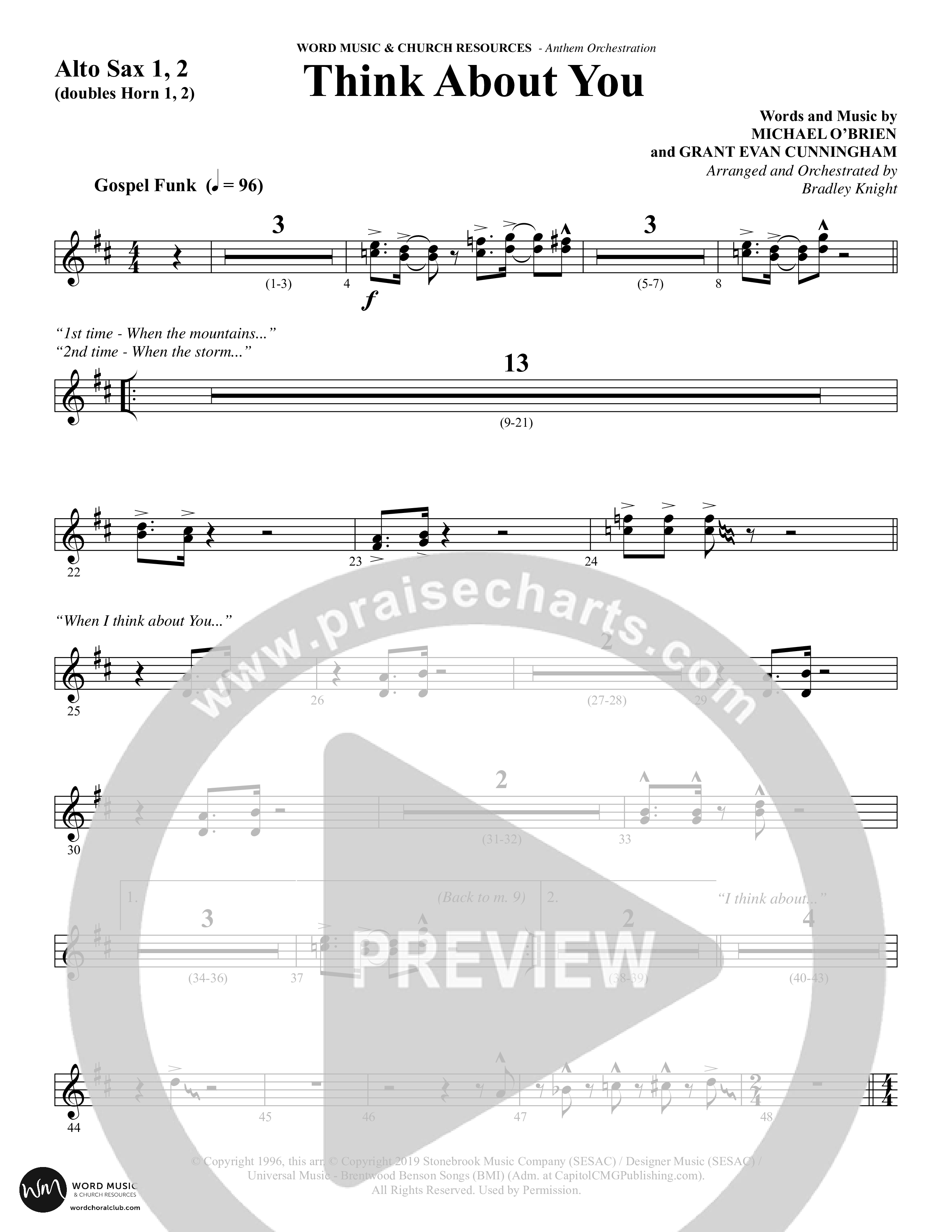 Think About You (Choral Anthem SATB) Alto Sax 1/2 (Word Music Choral / Arr. Bradley Knight)