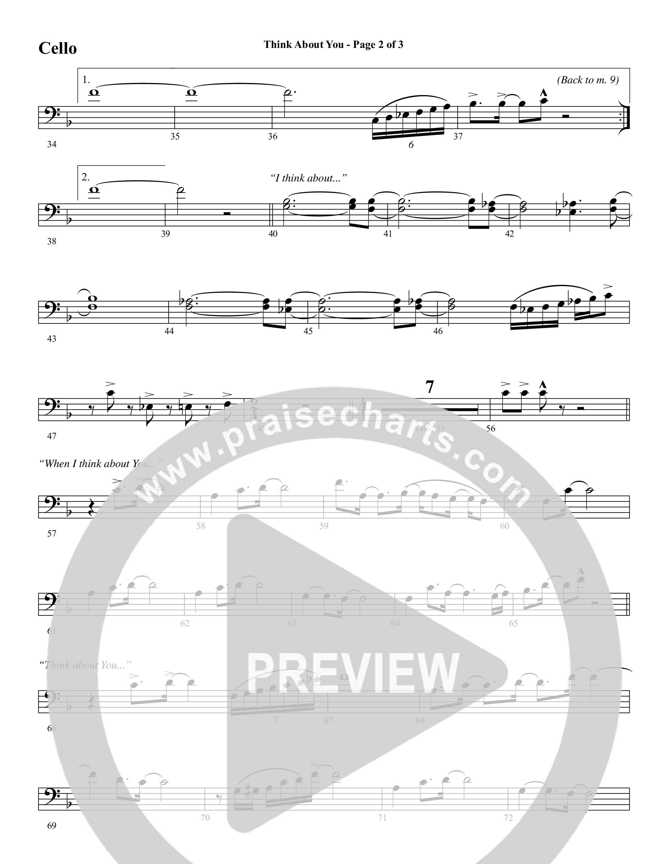 Think About You (Choral Anthem SATB) Cello (Word Music Choral / Arr. Bradley Knight)