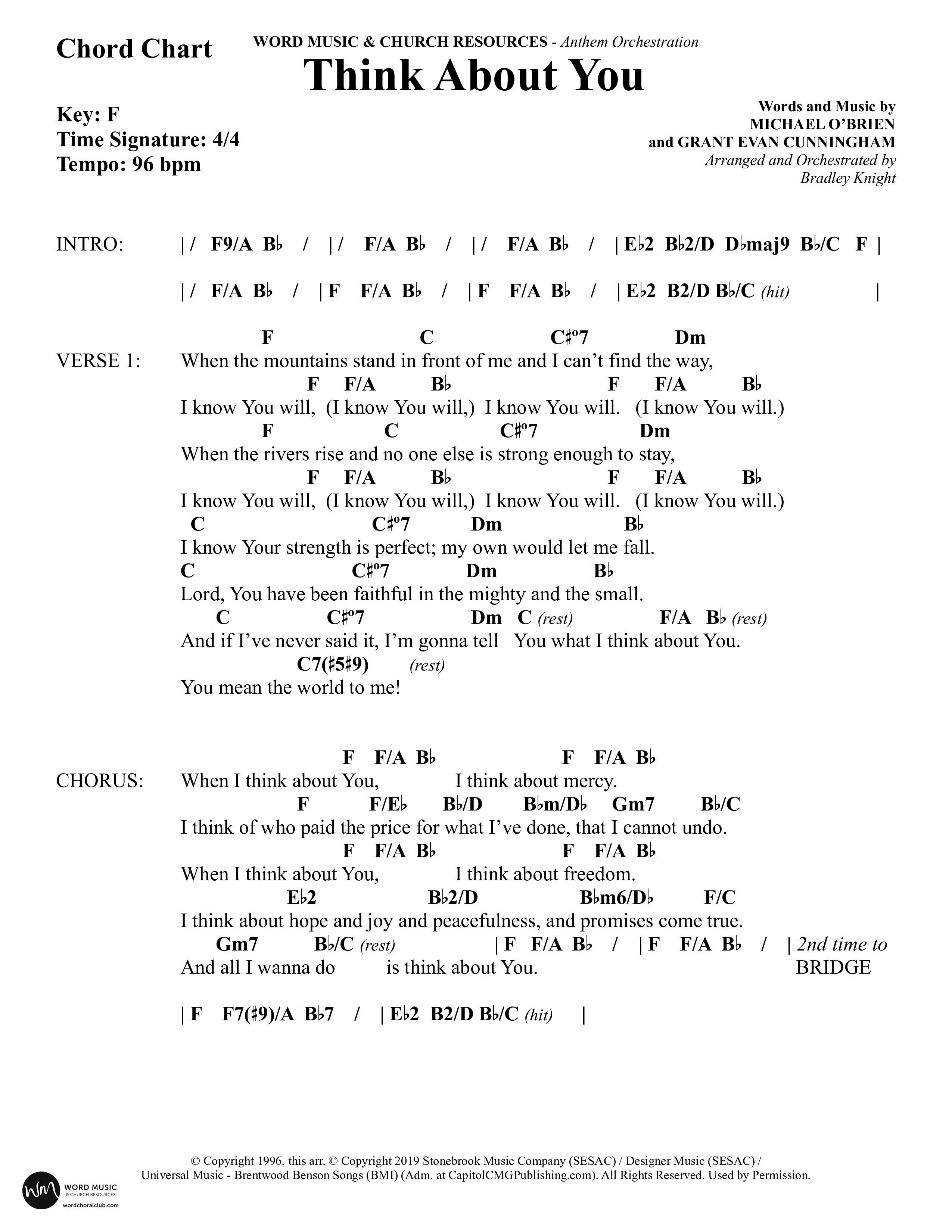 Think About You (Choral Anthem SATB) Chord Chart (Word Music Choral / Arr. Bradley Knight)