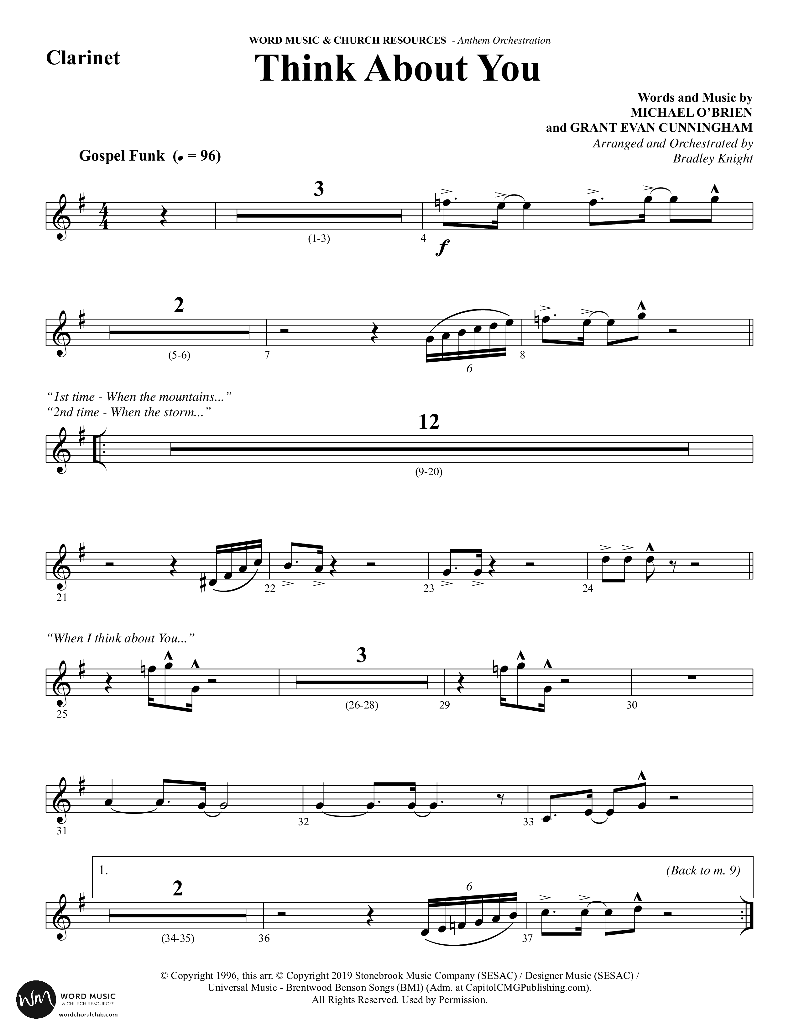 Think About You (Choral Anthem SATB) Clarinet (Word Music Choral / Arr. Bradley Knight)