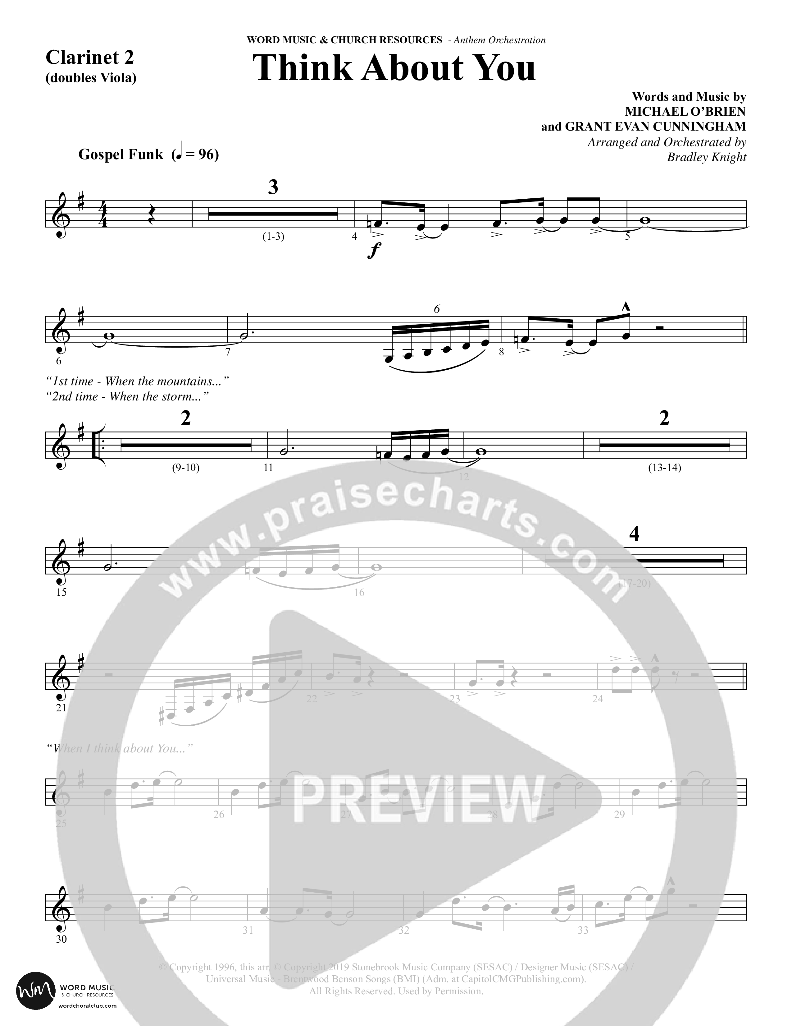 Think About You (Choral Anthem SATB) Clarinet (Word Music Choral / Arr. Bradley Knight)