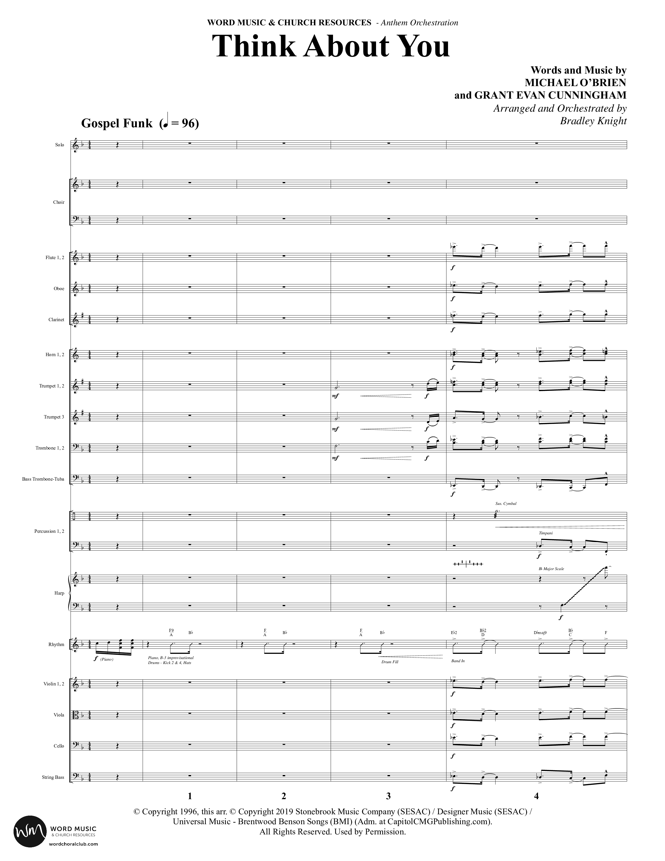 Think About You (Choral Anthem SATB) Orchestration (Word Music Choral / Arr. Bradley Knight)