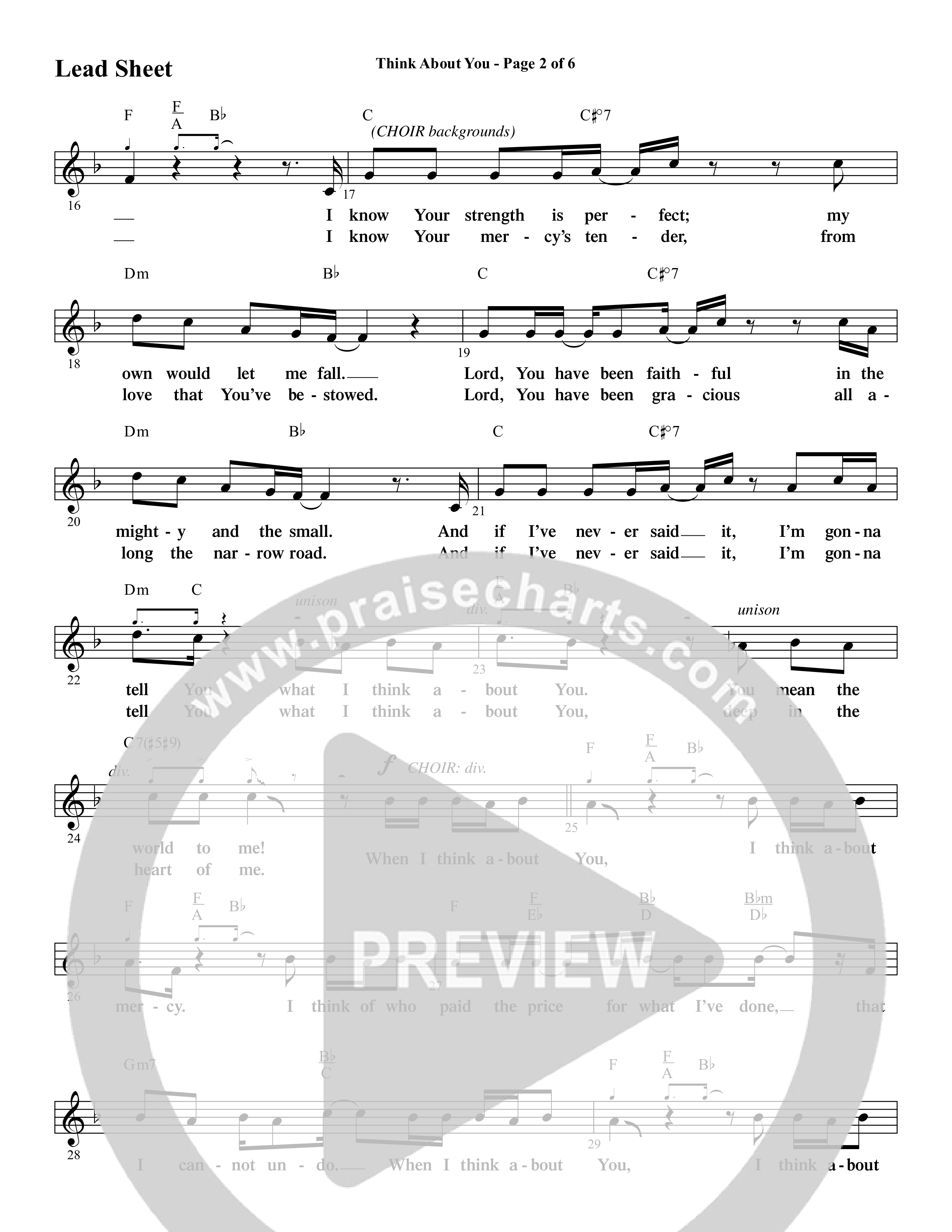 Think About You (Choral Anthem SATB) Lead Sheet (Melody) (Word Music Choral / Arr. Bradley Knight)