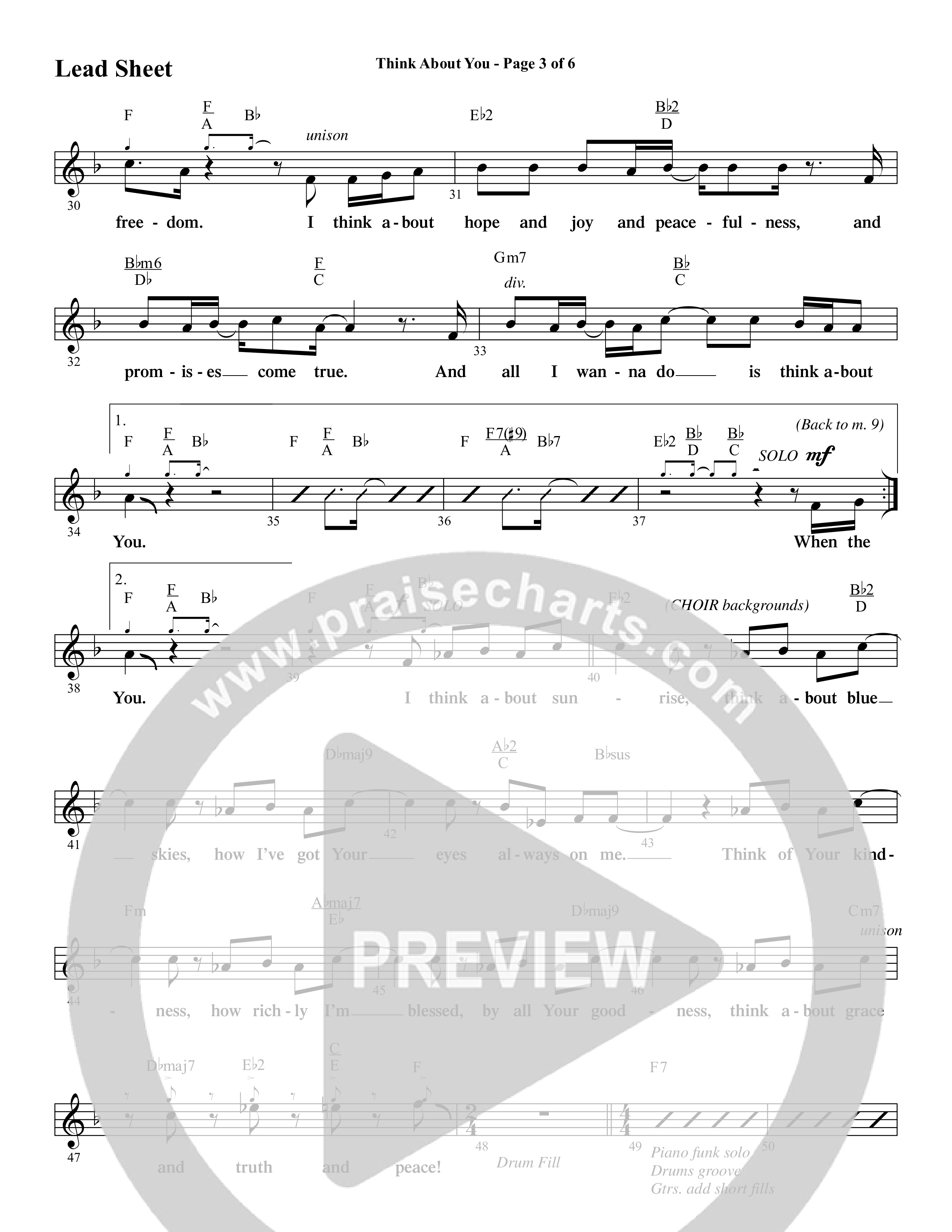 Think About You (Choral Anthem SATB) Lead Sheet (Melody) (Word Music Choral / Arr. Bradley Knight)