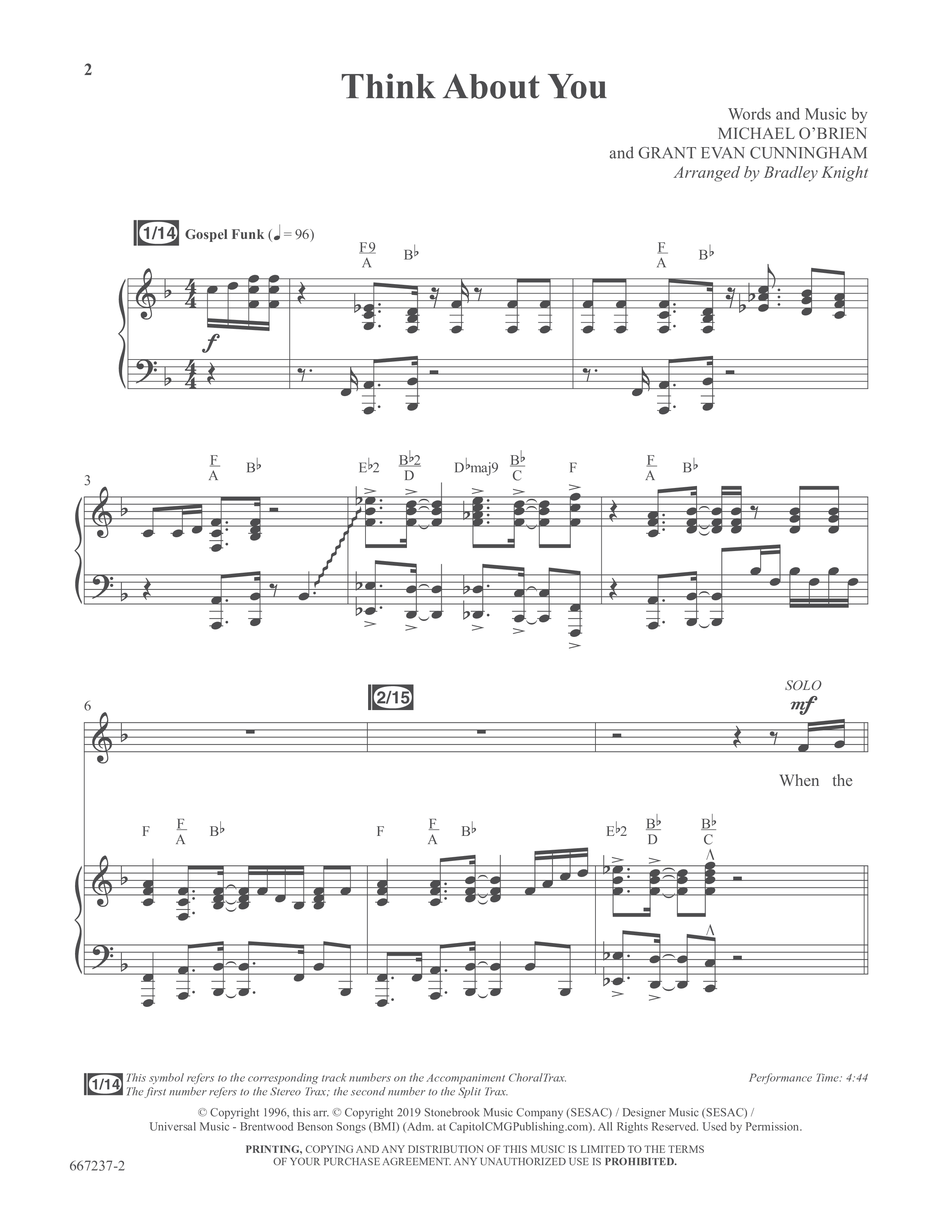 Think About You (Choral Anthem SATB) Anthem (SATB/Piano) (Word Music Choral / Arr. Bradley Knight)