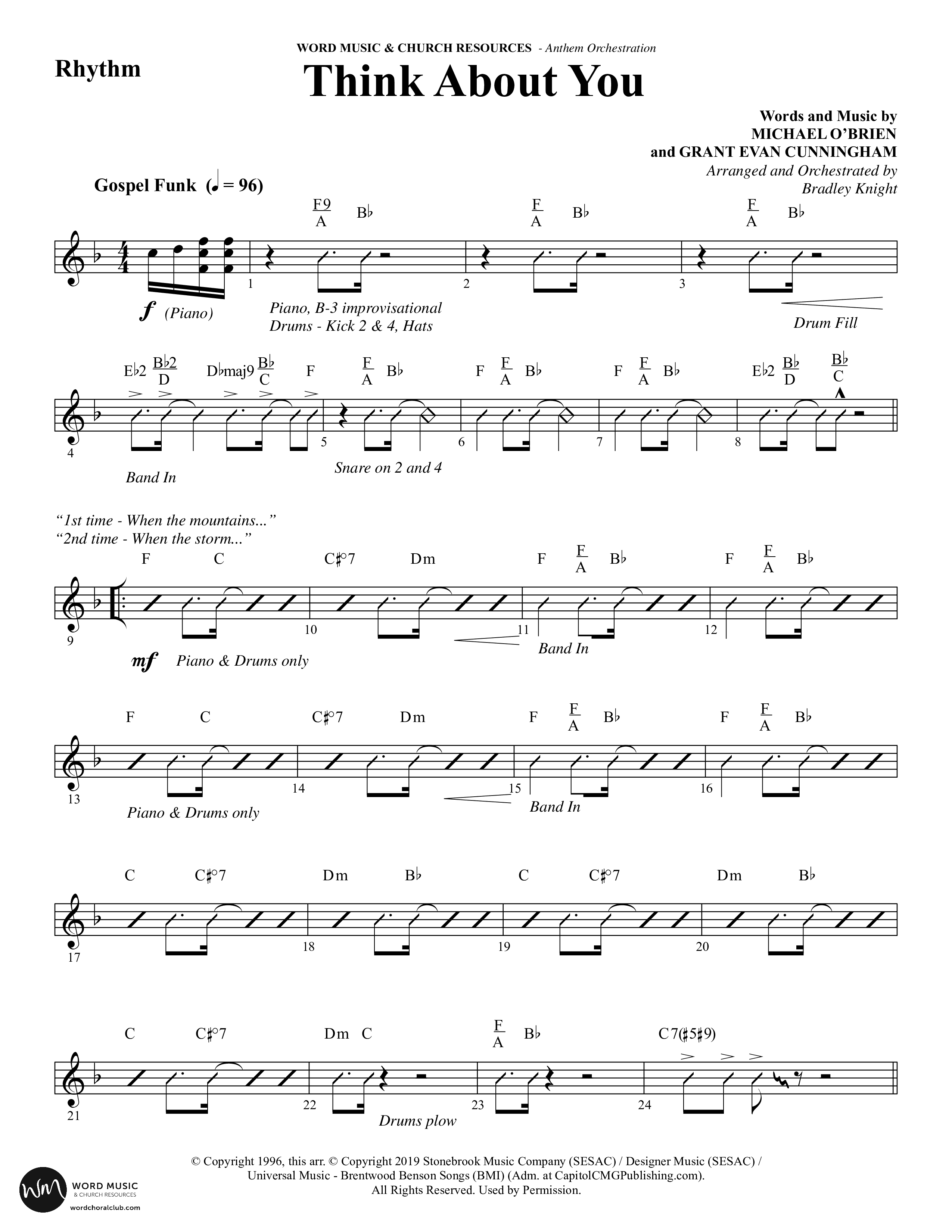 Think About You (Choral Anthem SATB) Rhythm Chart (Word Music Choral / Arr. Bradley Knight)
