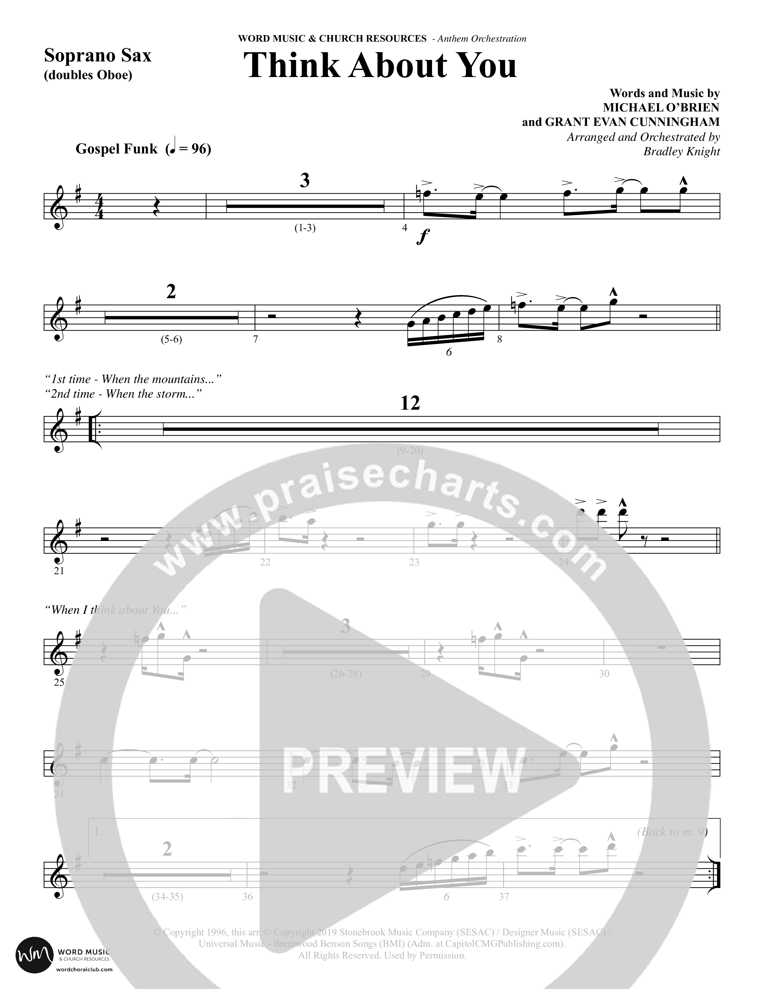 Think About You (Choral Anthem SATB) Soprano Sax (Word Music Choral / Arr. Bradley Knight)