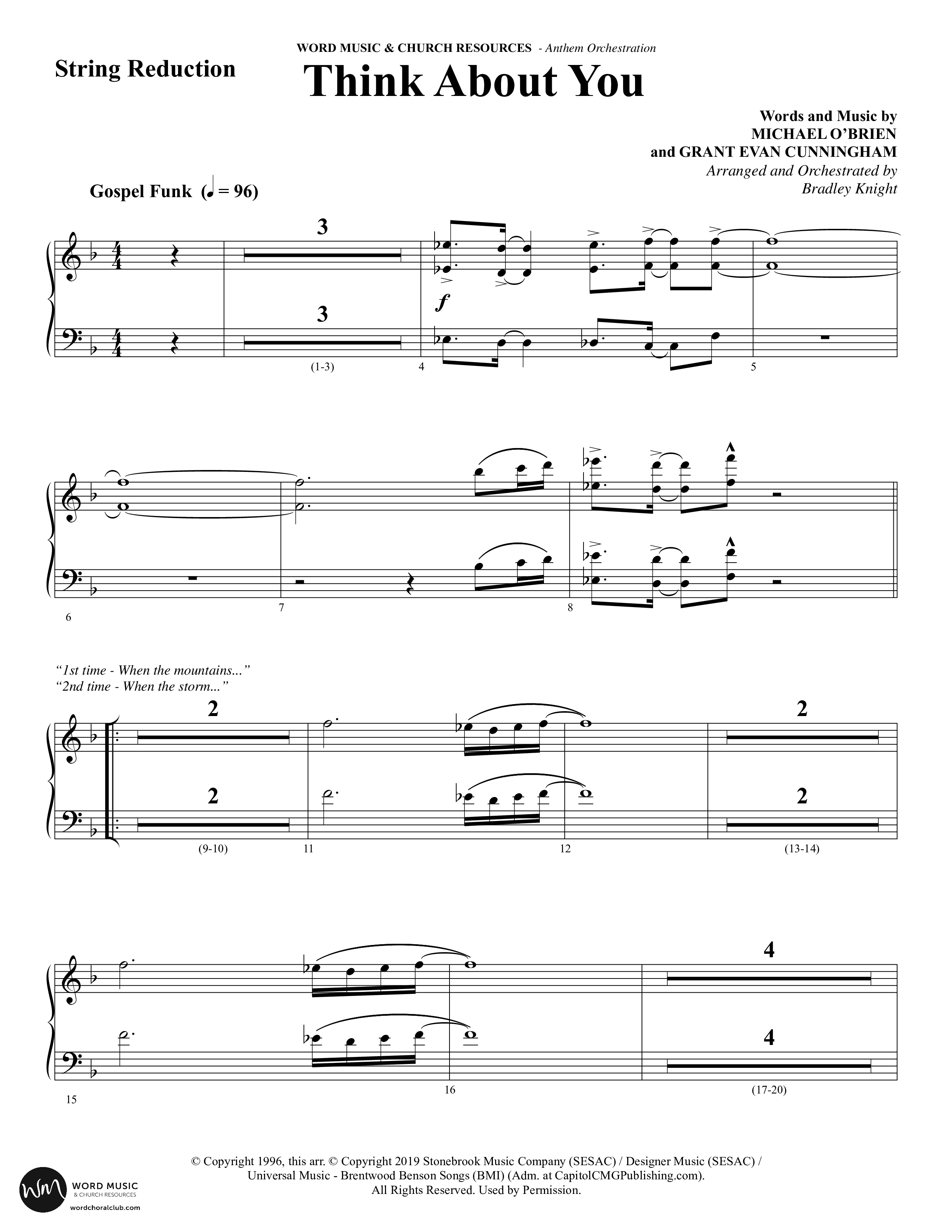 Think About You (Choral Anthem SATB) String Reduction (Word Music Choral / Arr. Bradley Knight)