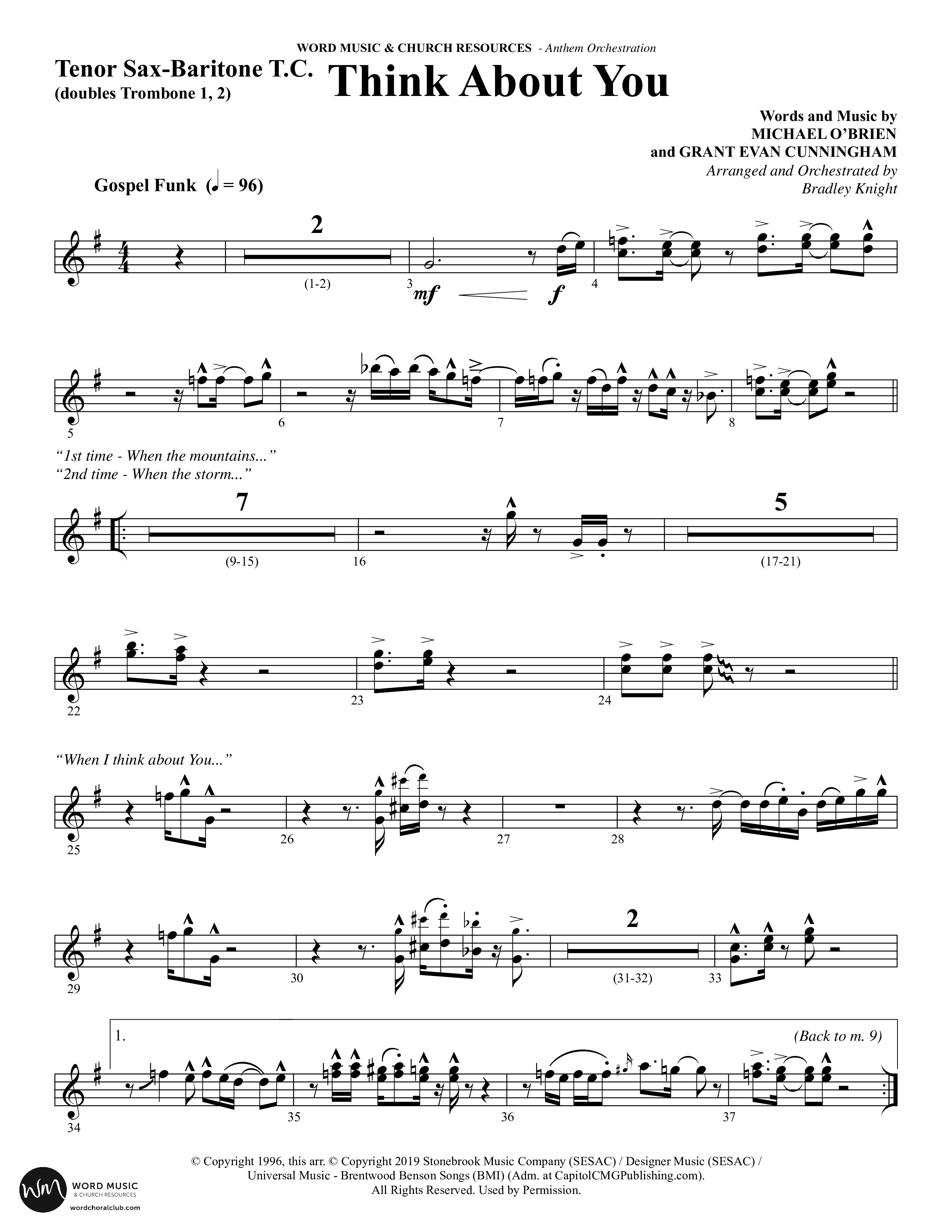 Think About You (Choral Anthem SATB) Tenor Sax/Baritone T.C. (Word Music Choral / Arr. Bradley Knight)