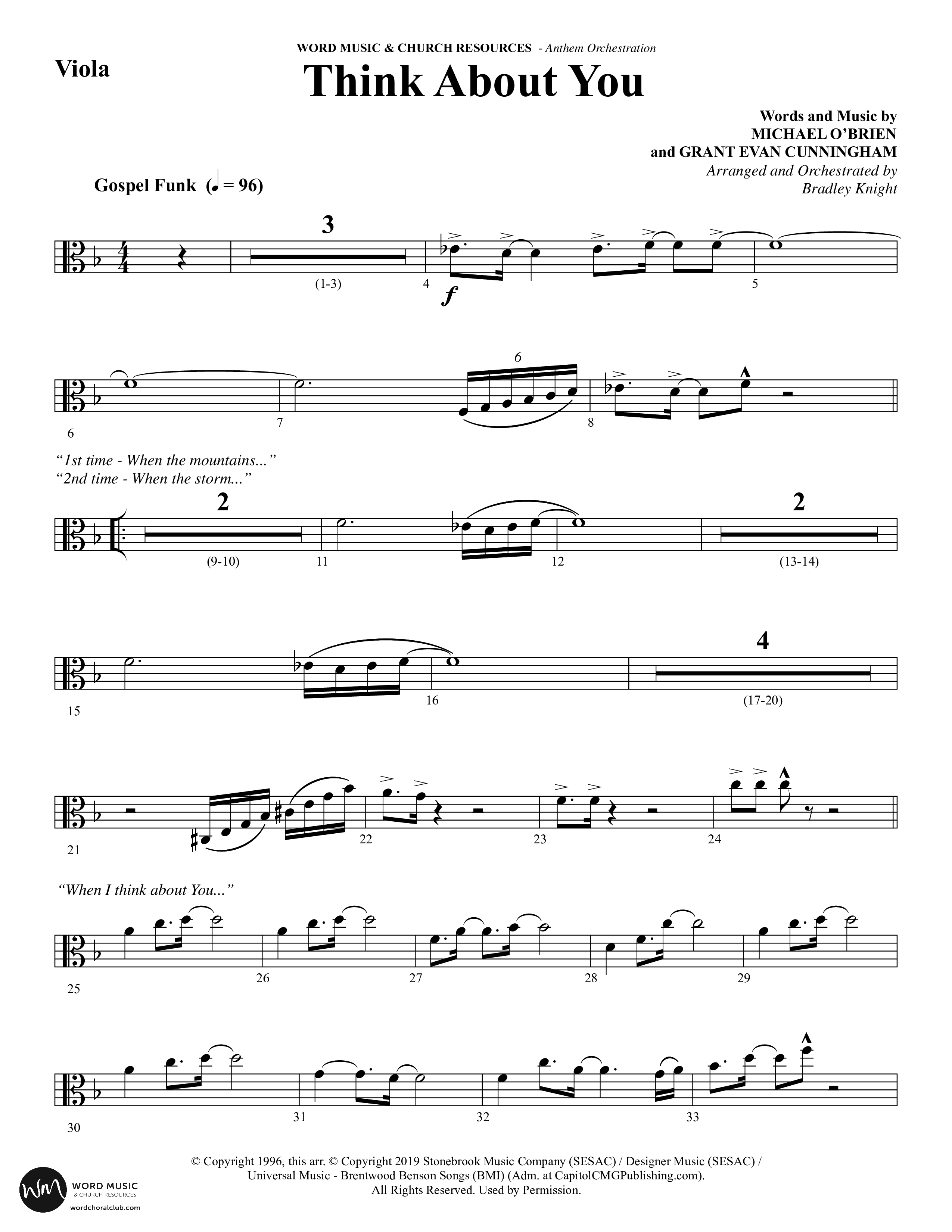 Think About You (Choral Anthem SATB) Viola (Word Music Choral / Arr. Bradley Knight)