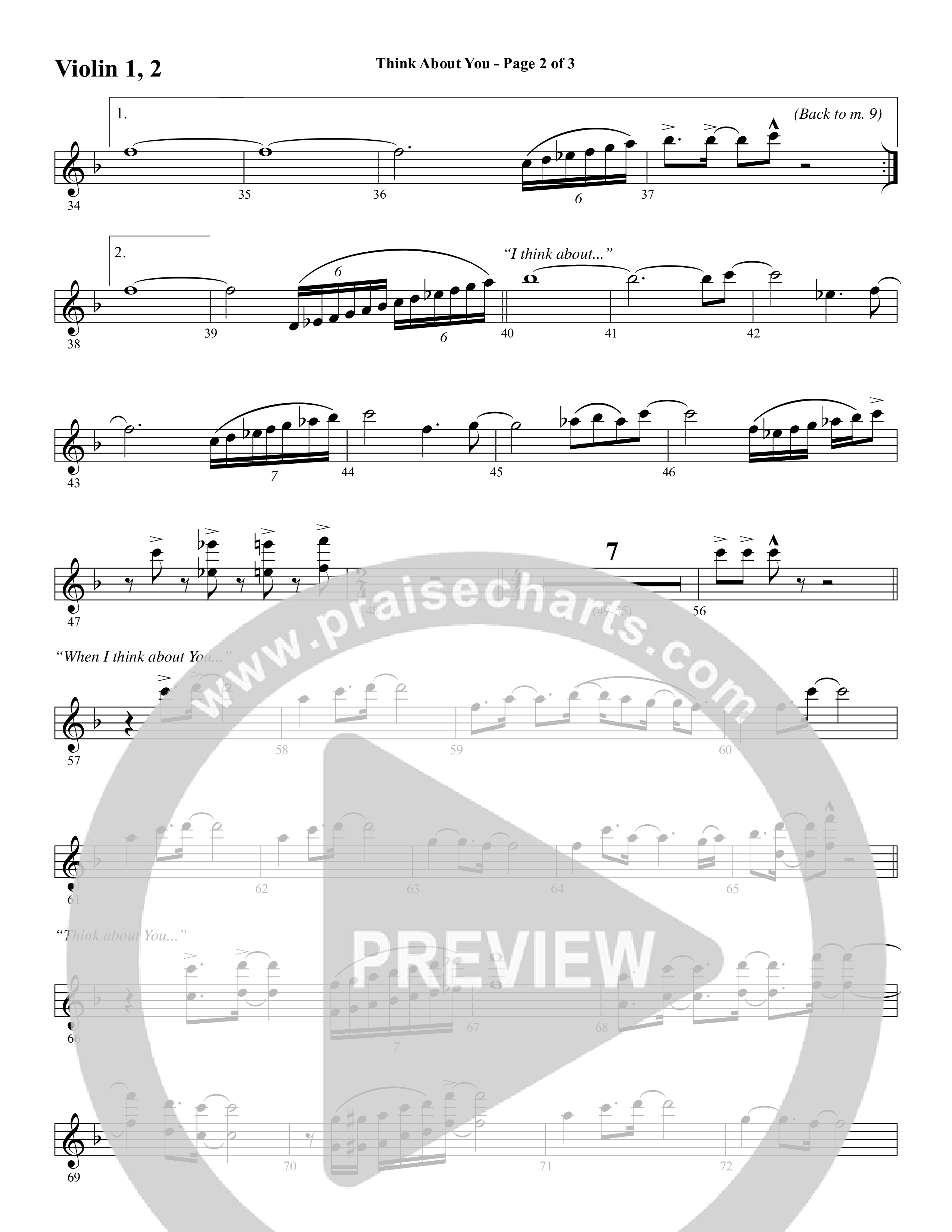 Think About You (Choral Anthem SATB) Violin 1/2 (Word Music Choral / Arr. Bradley Knight)