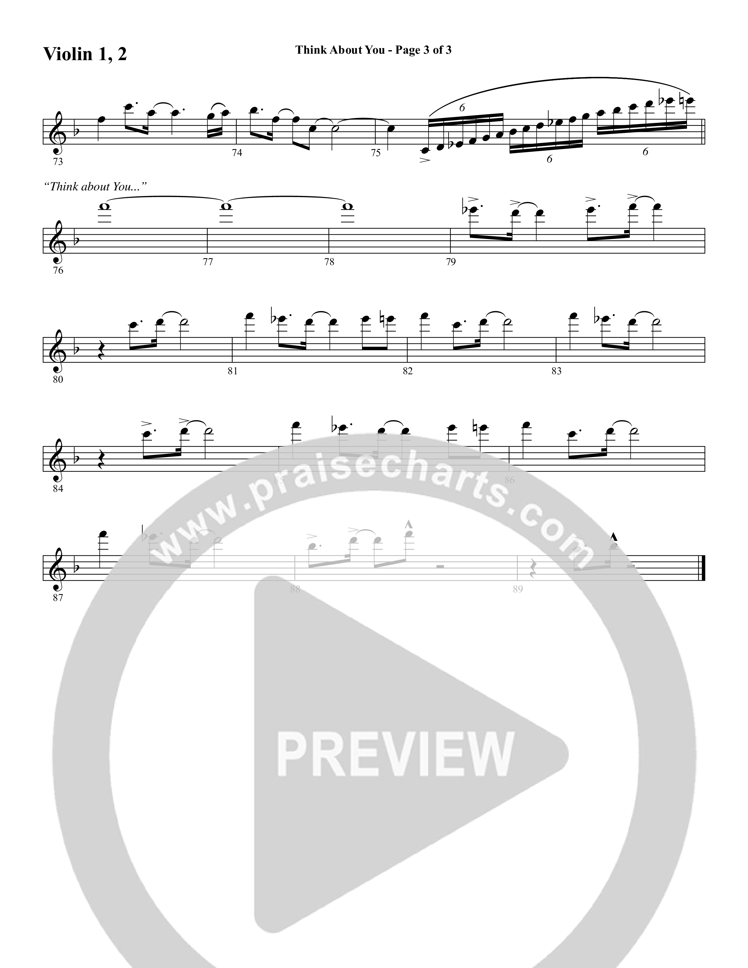 Think About You (Choral Anthem SATB) Violin 1/2 (Word Music Choral / Arr. Bradley Knight)