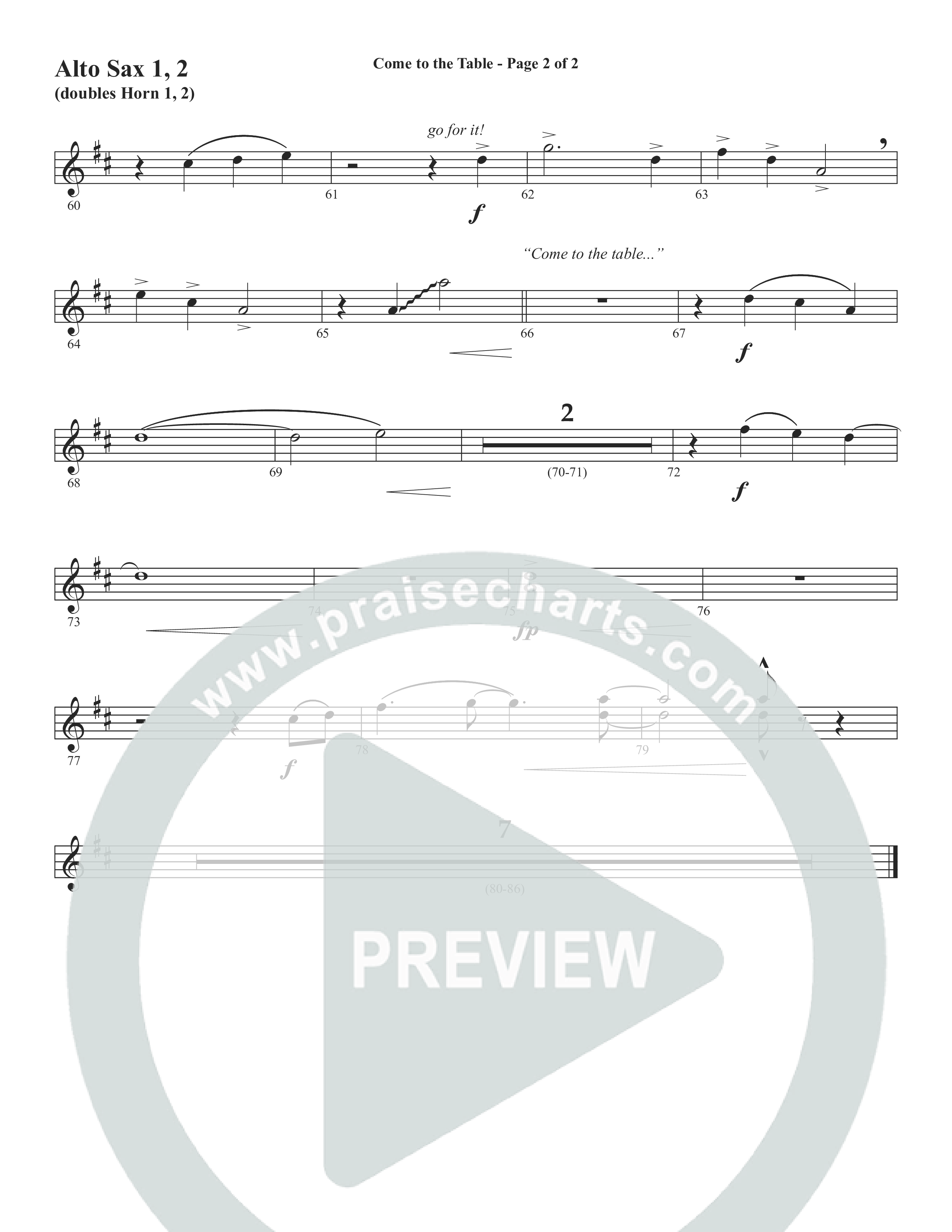 Come To The Table (Choral Anthem SATB) Alto Sax 1/2 (Word Music Choral / Arr. David Wise / Orch. David Shipps)