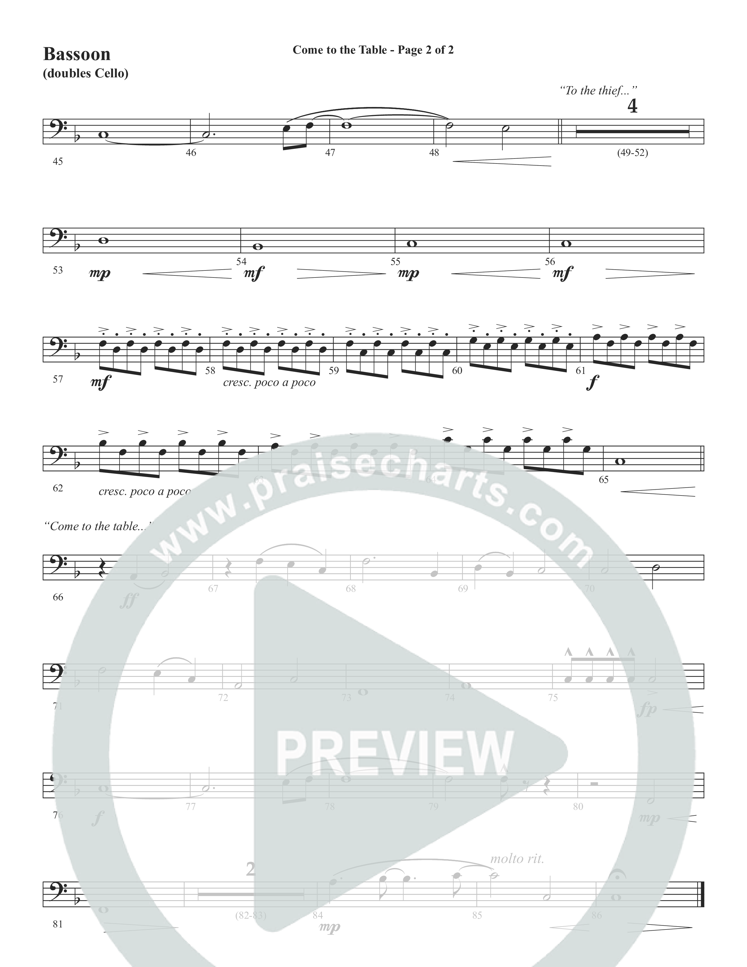 Come To The Table (Choral Anthem SATB) Bassoon (Word Music Choral / Arr. David Wise / Orch. David Shipps)