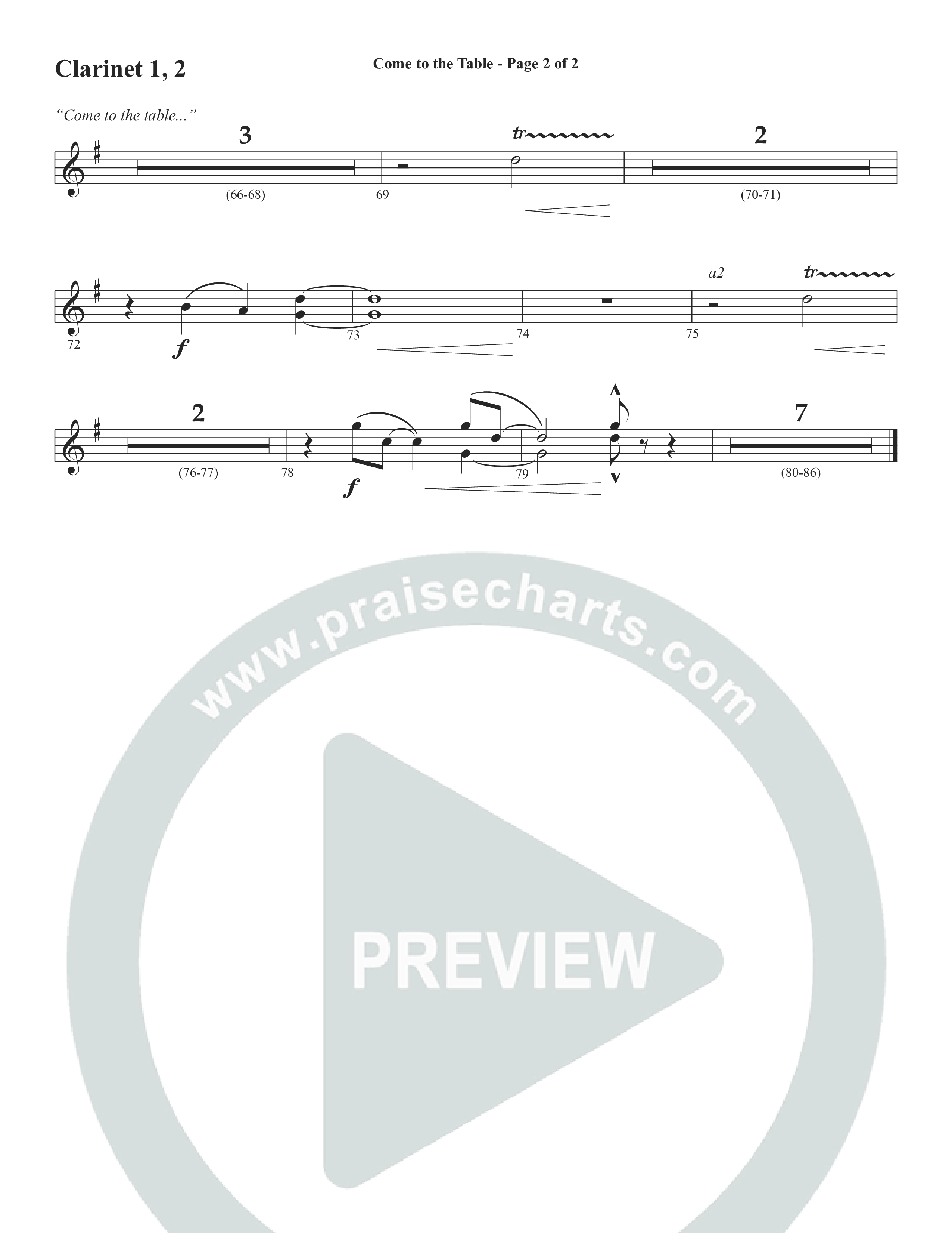 Come To The Table (Choral Anthem SATB) Clarinet 1/2 (Word Music Choral / Arr. David Wise / Orch. David Shipps)