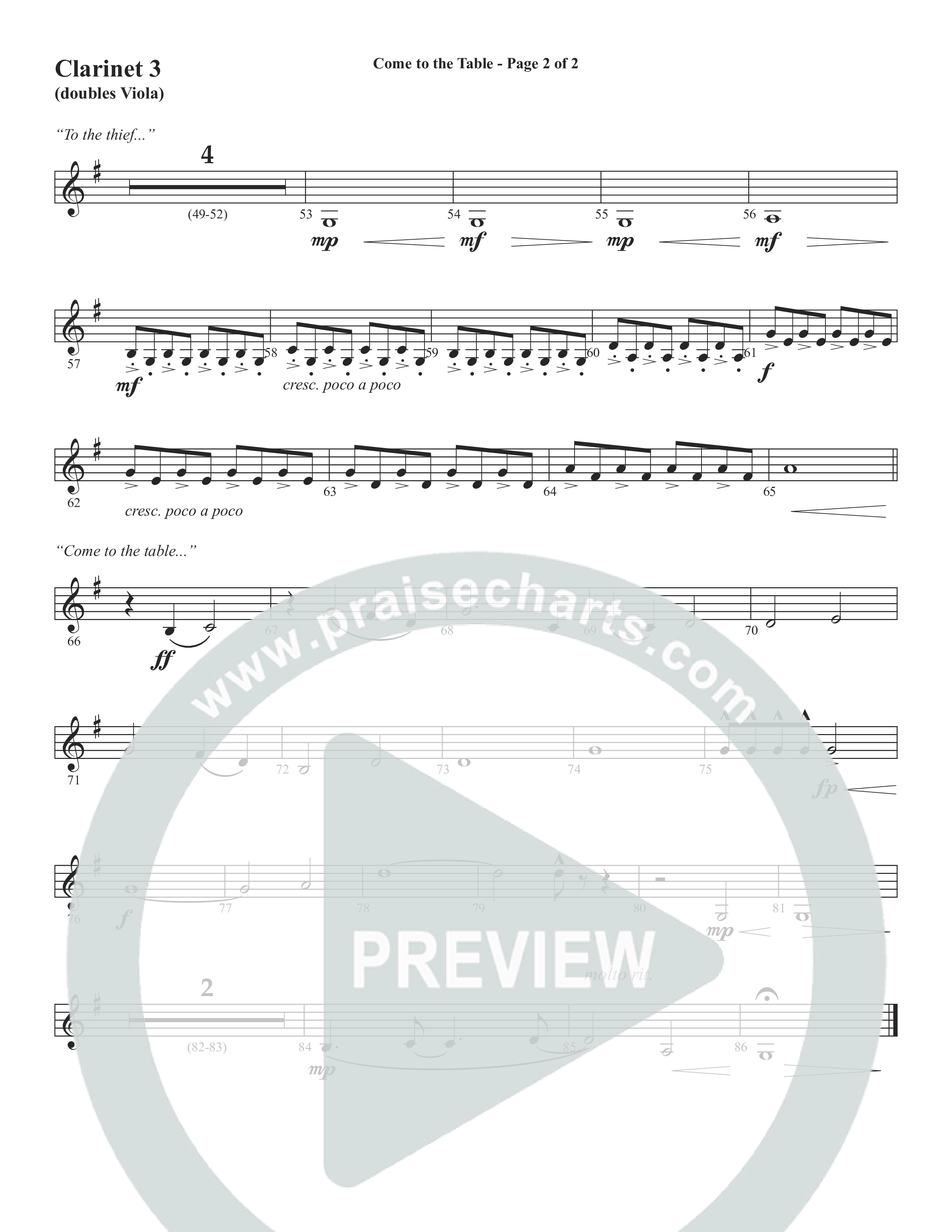 Come To The Table (Choral Anthem SATB) Clarinet 3 (Word Music Choral / Arr. David Wise / Orch. David Shipps)