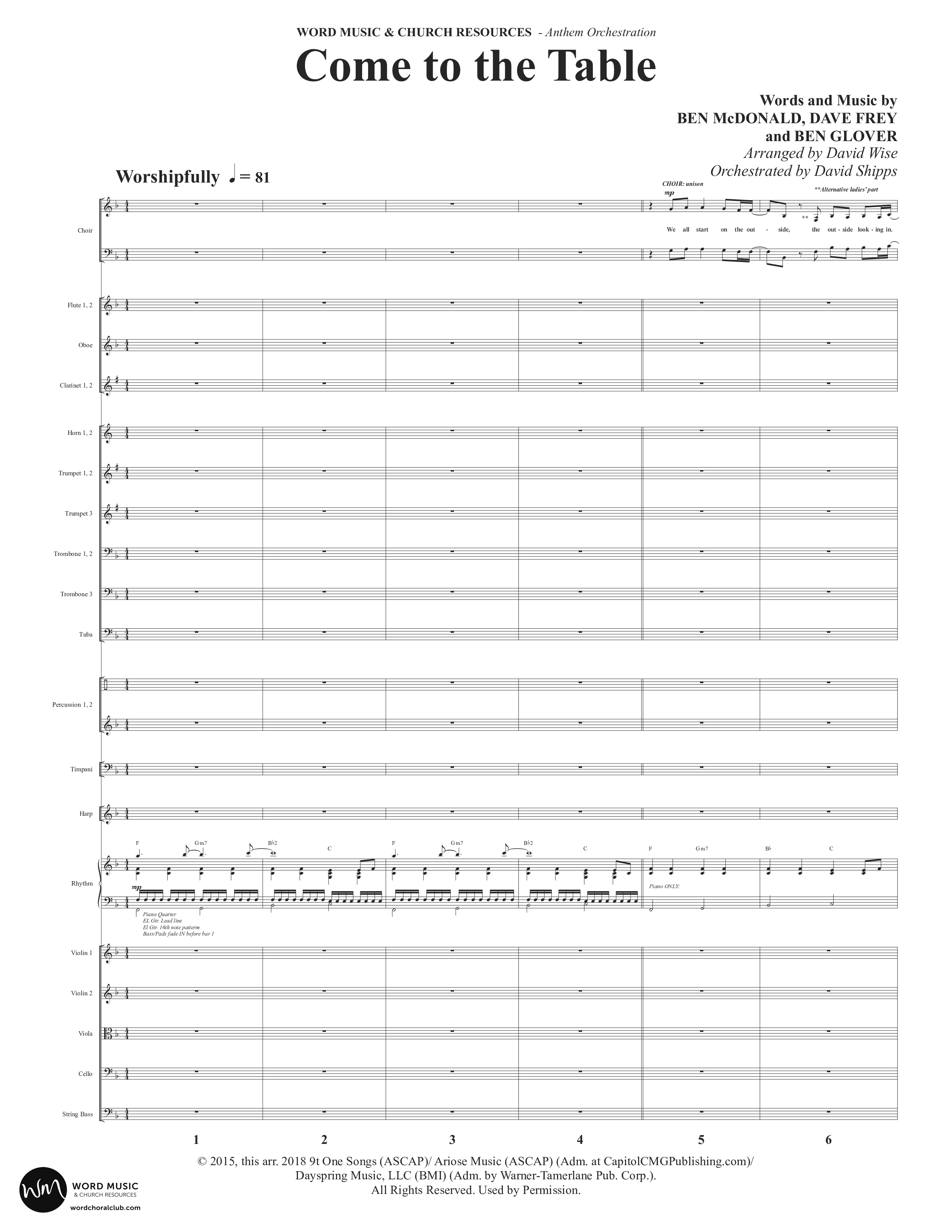 Come To The Table (Choral Anthem SATB) Orchestration (Word Music Choral / Arr. David Wise / Orch. David Shipps)