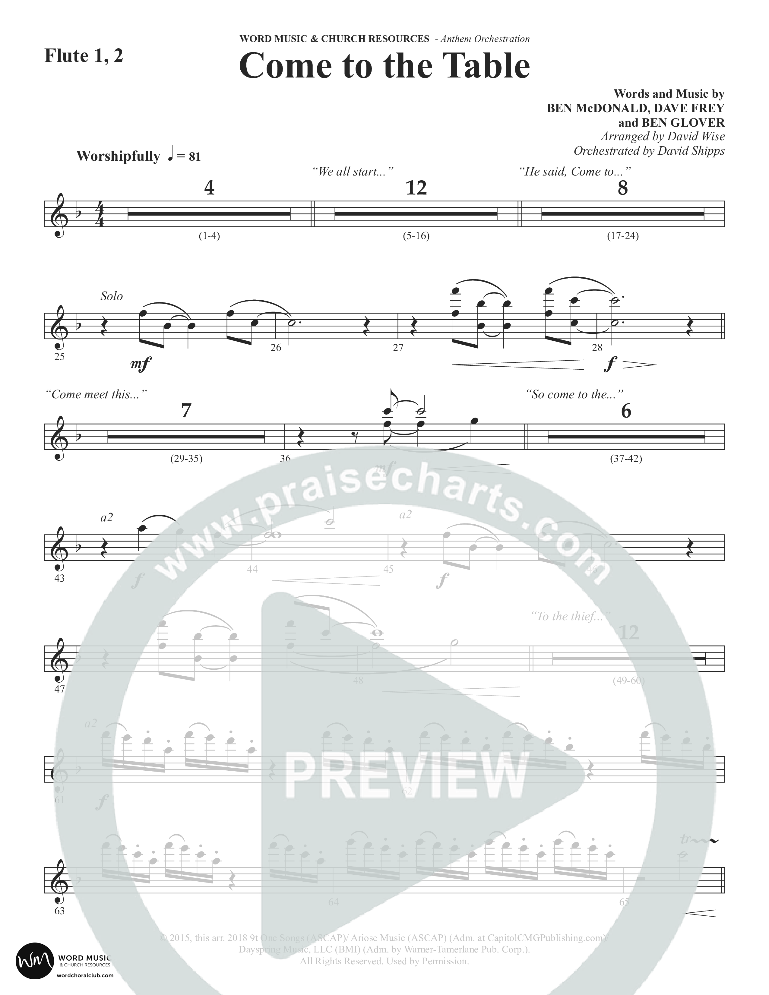 Come To The Table (Choral Anthem SATB) Flute 1/2 (Word Music Choral / Arr. David Wise / Orch. David Shipps)