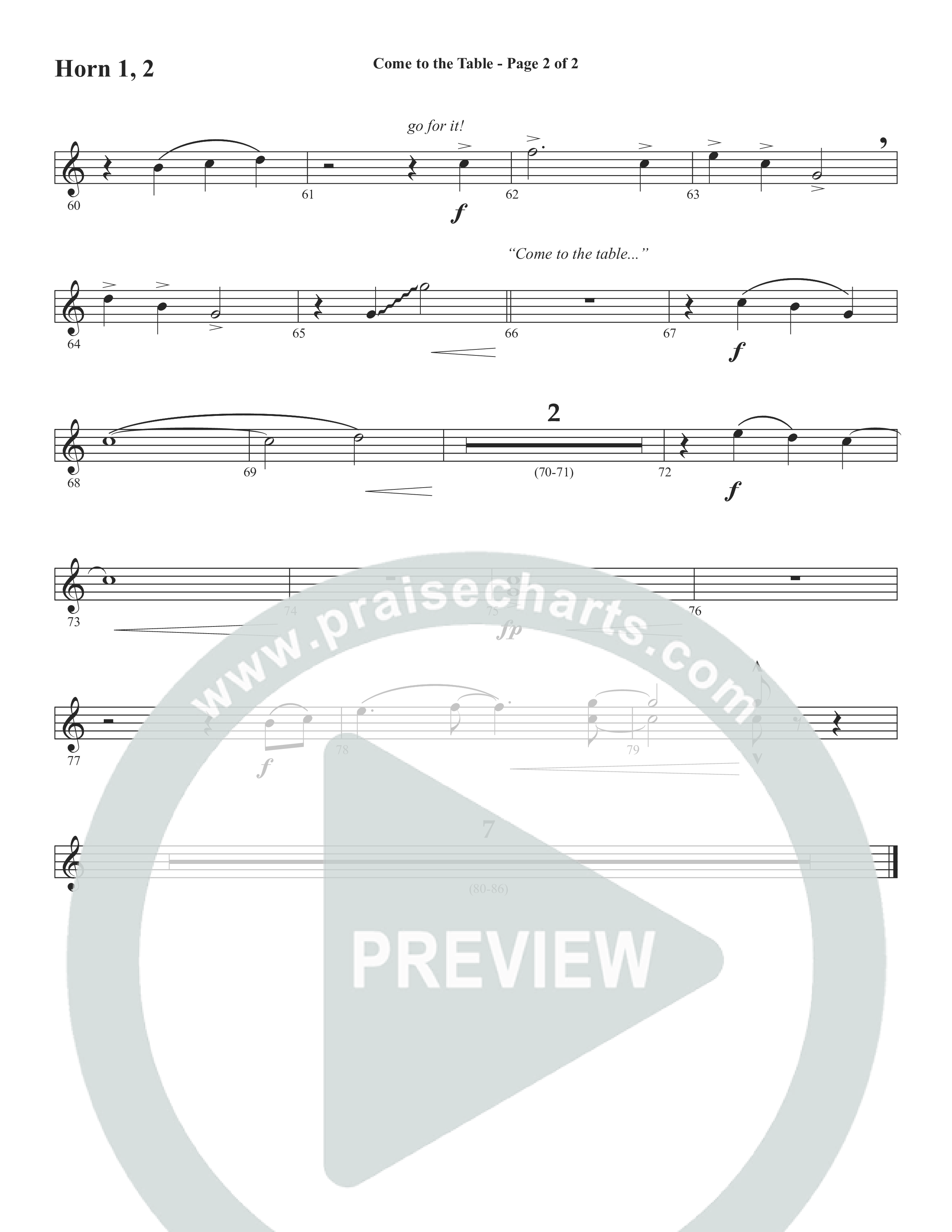 Come To The Table (Choral Anthem SATB) French Horn 1/2 (Word Music Choral / Arr. David Wise / Orch. David Shipps)
