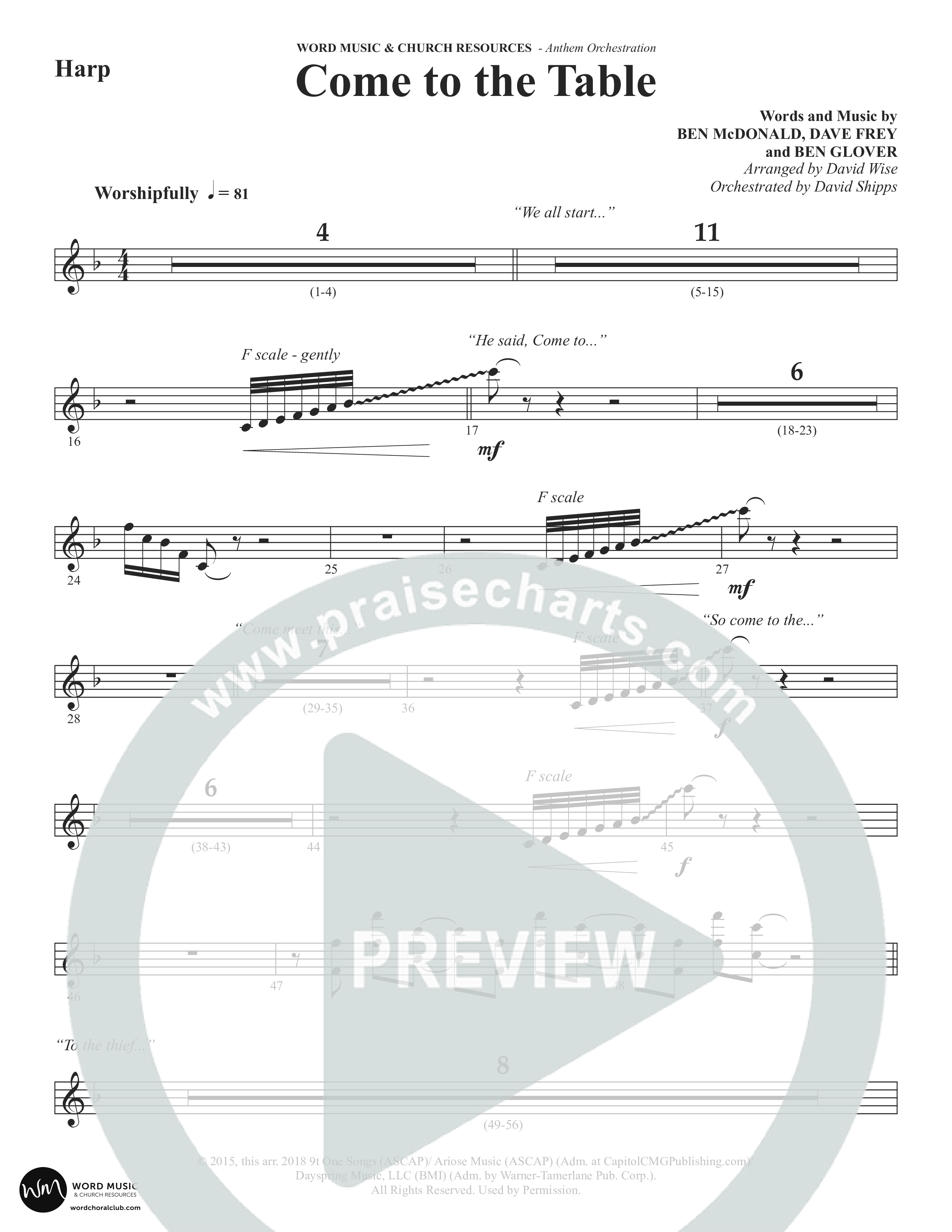 Come To The Table (Choral Anthem SATB) Harp (Word Music Choral / Arr. David Wise / Orch. David Shipps)