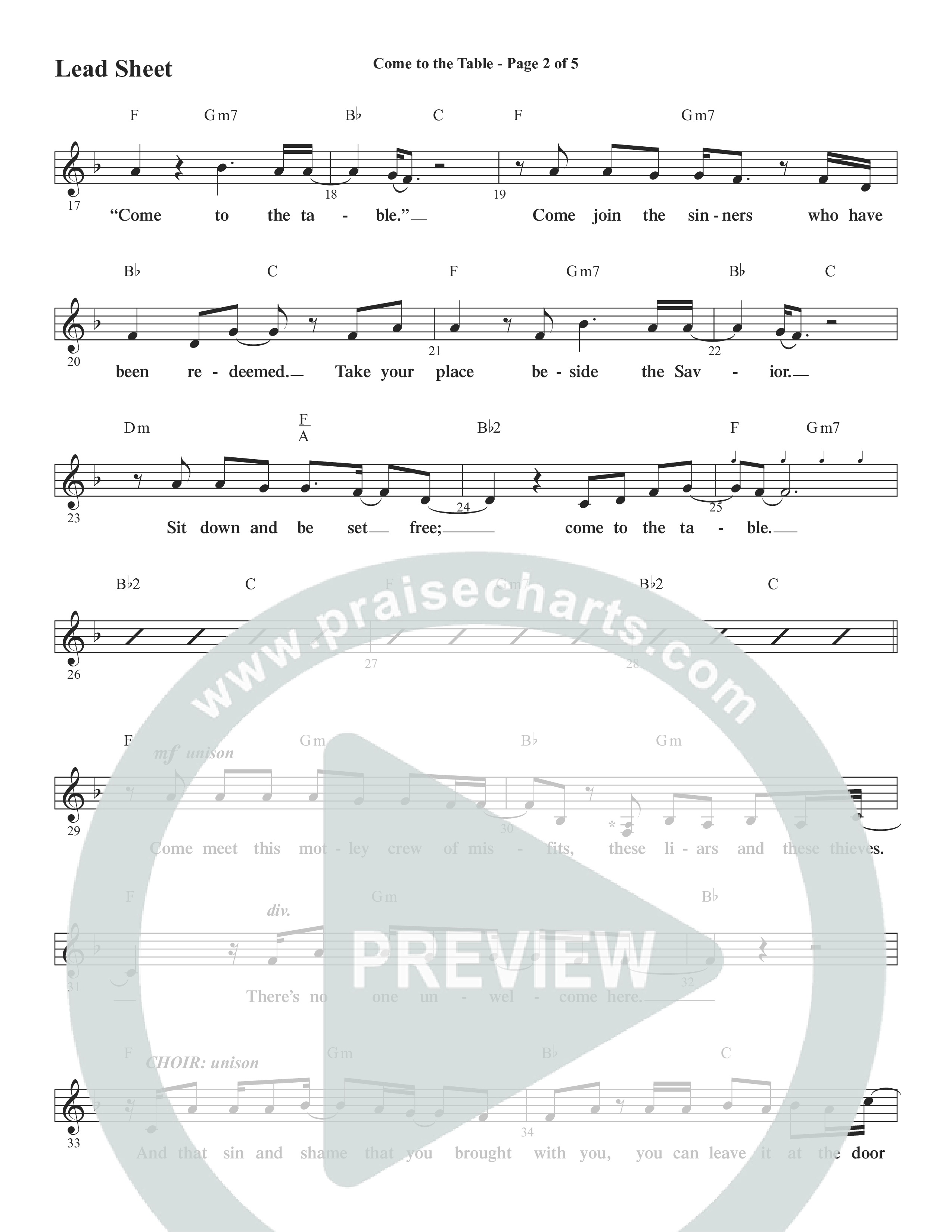 Come To The Table (Choral Anthem SATB) Lead Sheet (Melody) (Word Music Choral / Arr. David Wise / Orch. David Shipps)