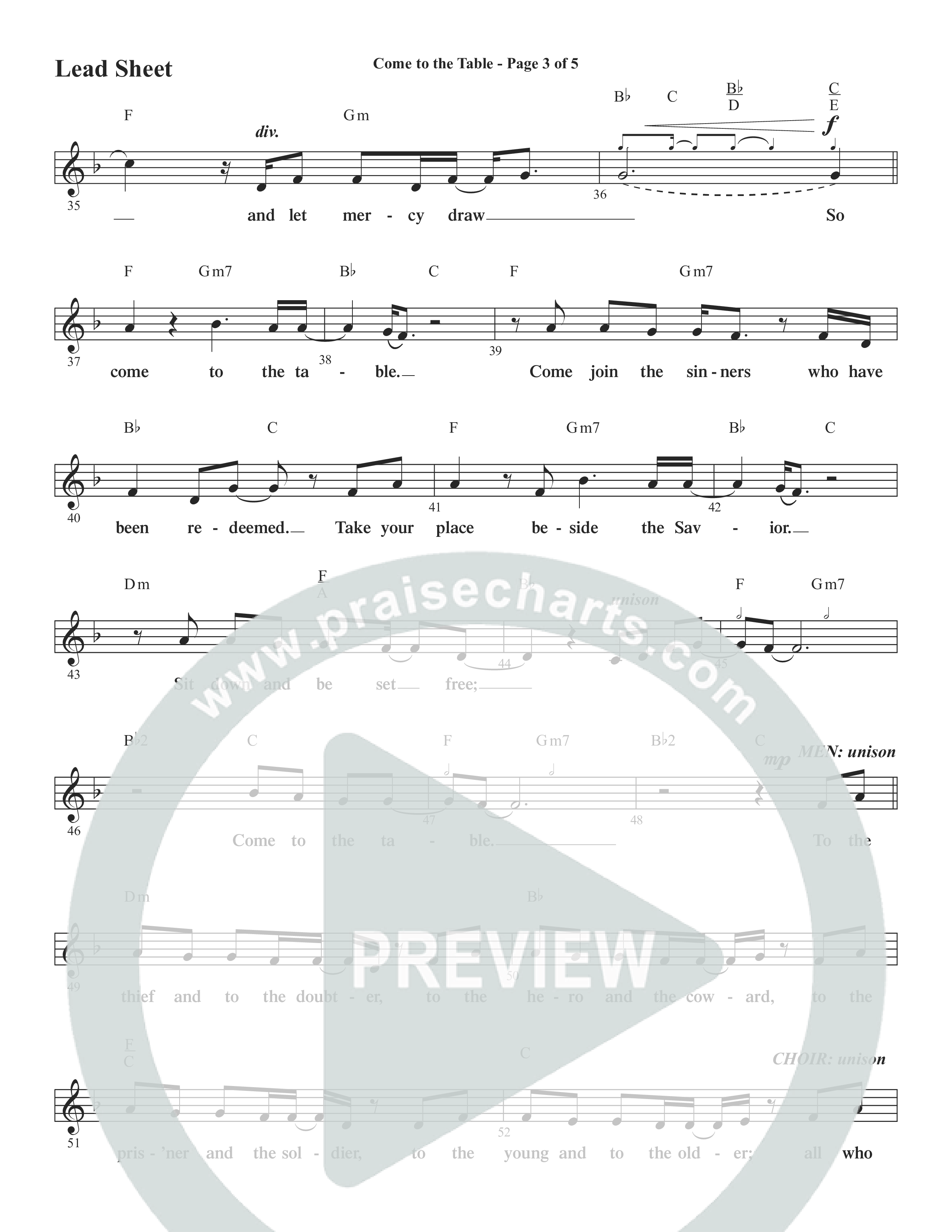 Come To The Table (Choral Anthem SATB) Lead Sheet (Melody) (Word Music Choral / Arr. David Wise / Orch. David Shipps)