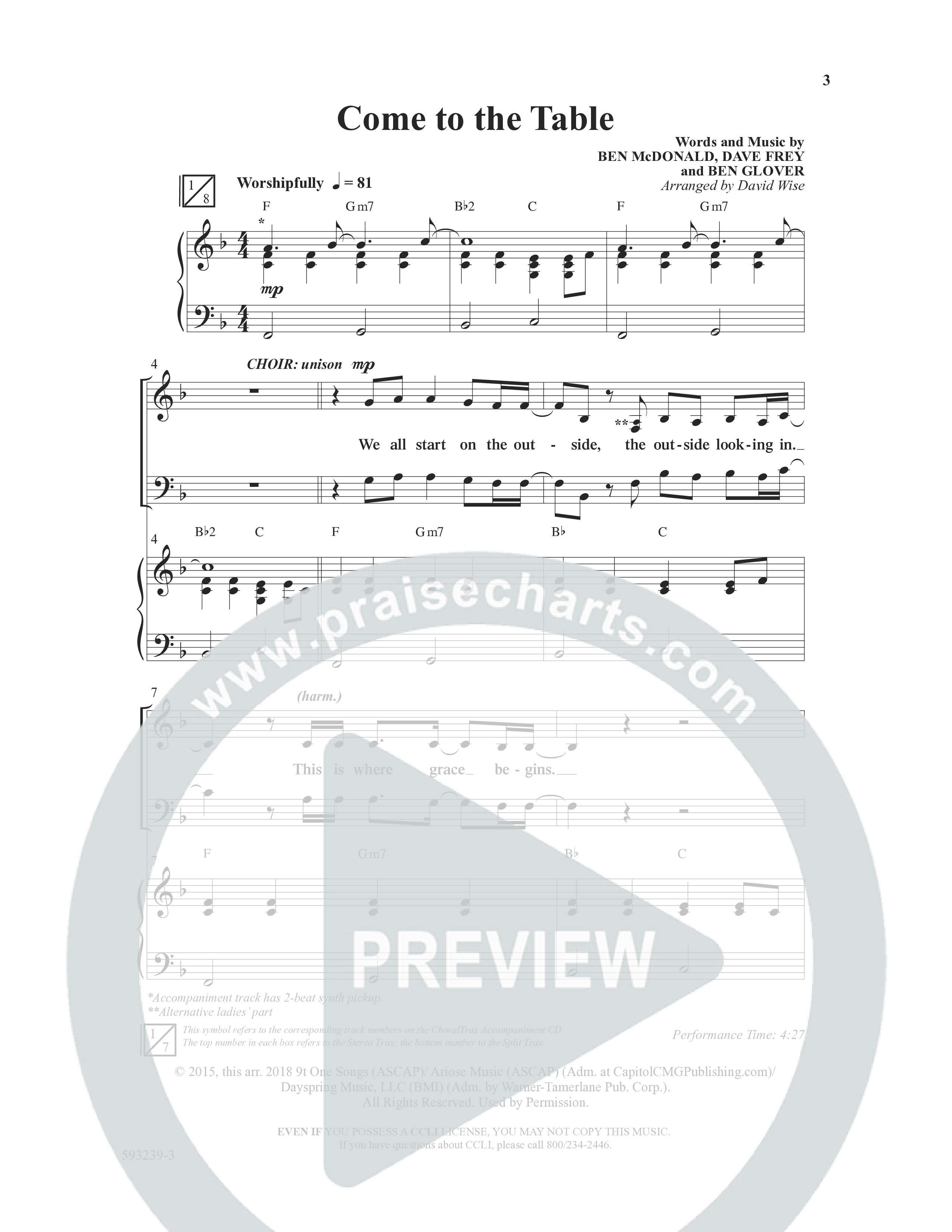 Come To The Table (Choral Anthem SATB) Anthem (SATB/Piano) (Word Music Choral / Arr. David Wise / Orch. David Shipps)