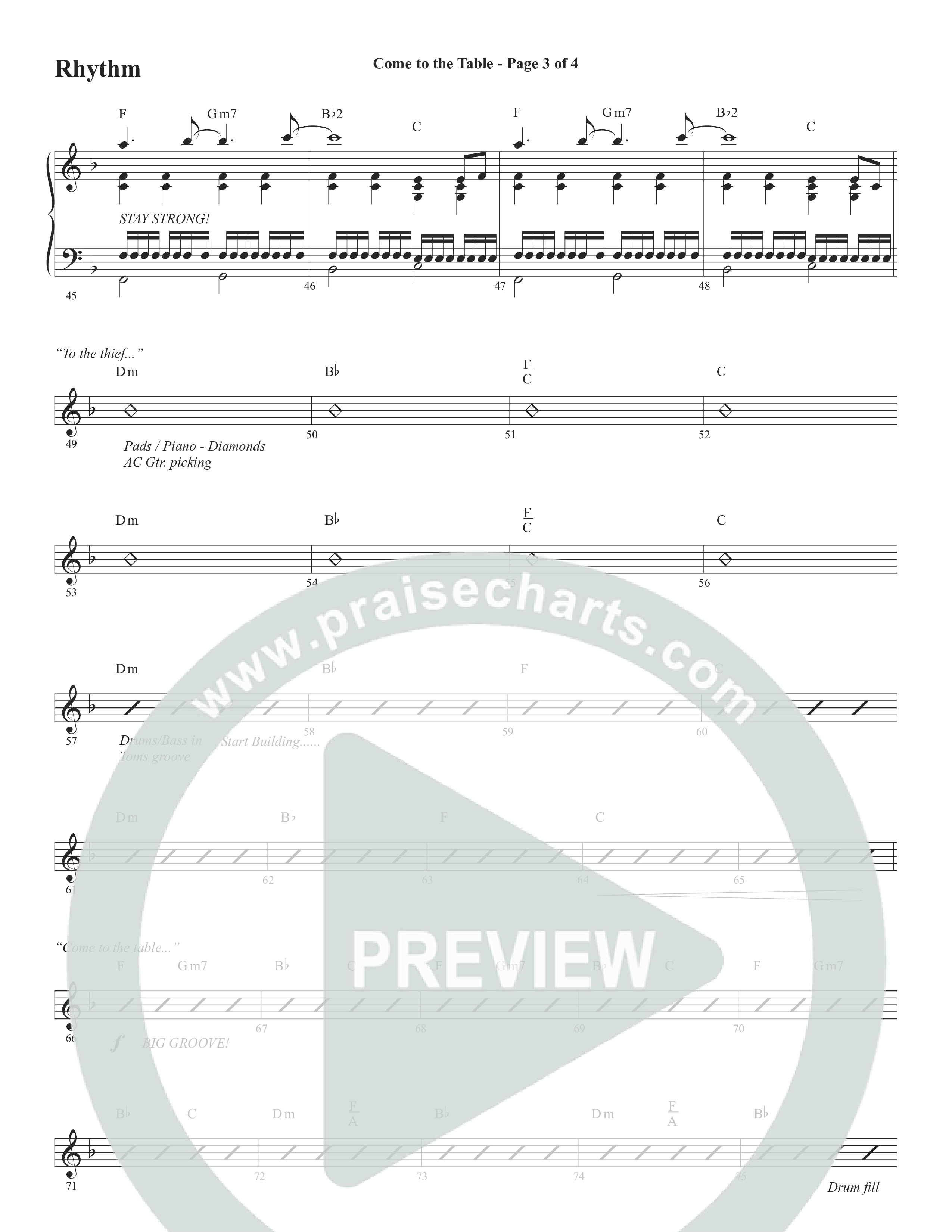 Come To The Table (Choral Anthem SATB) Rhythm Chart (Word Music Choral / Arr. David Wise / Orch. David Shipps)