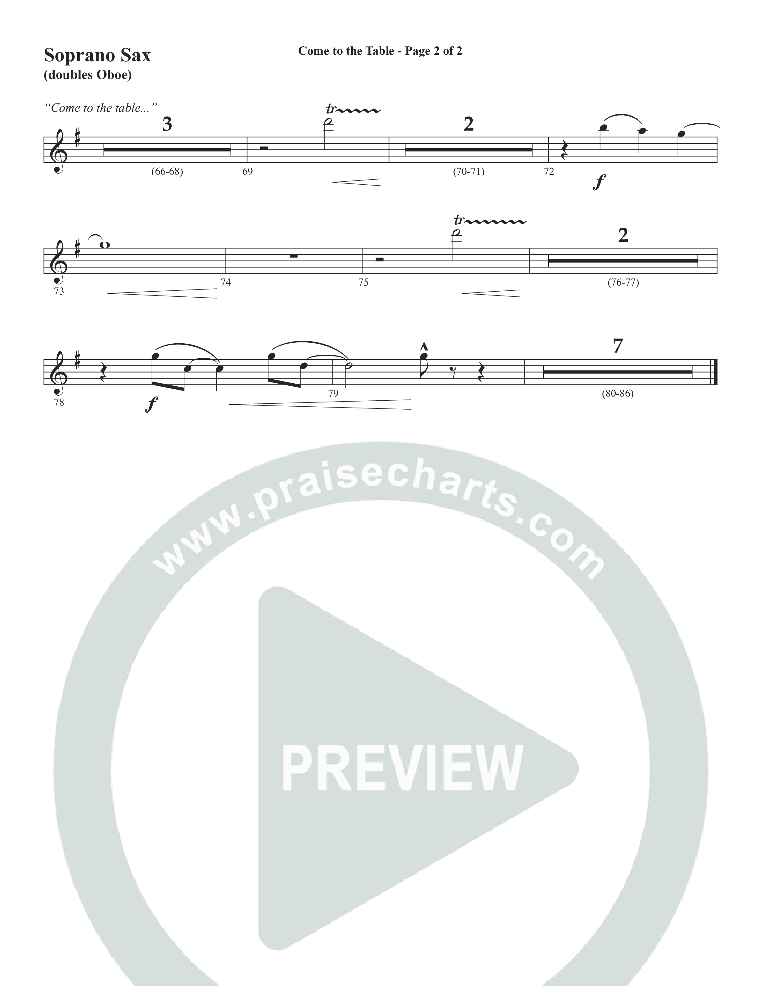Come To The Table (Choral Anthem SATB) Soprano Sax (Word Music Choral / Arr. David Wise / Orch. David Shipps)