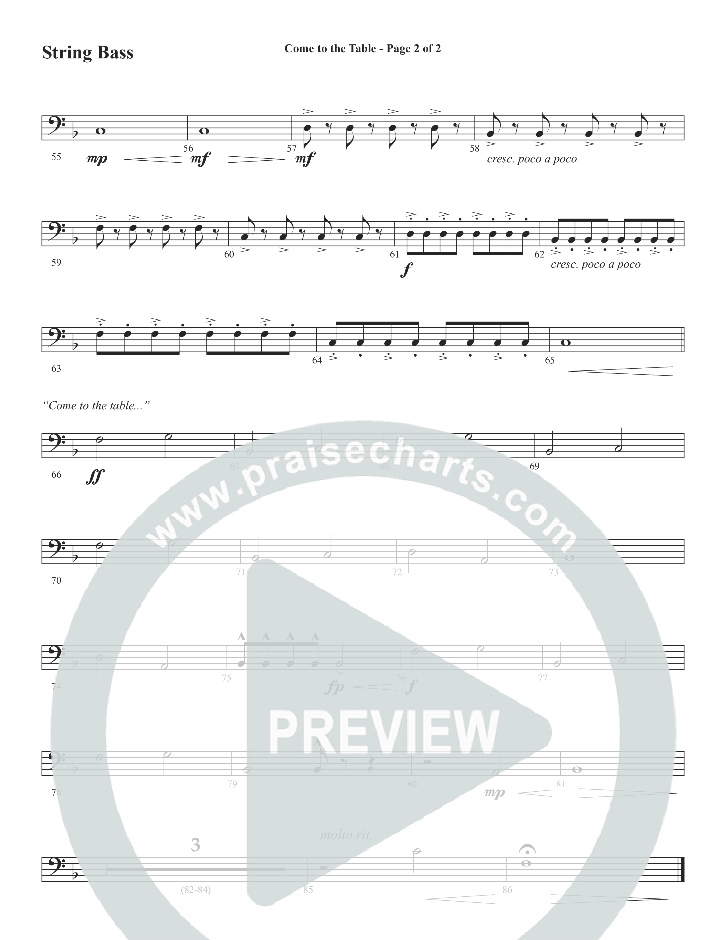 Come To The Table (Choral Anthem SATB) String Bass (Word Music Choral / Arr. David Wise / Orch. David Shipps)