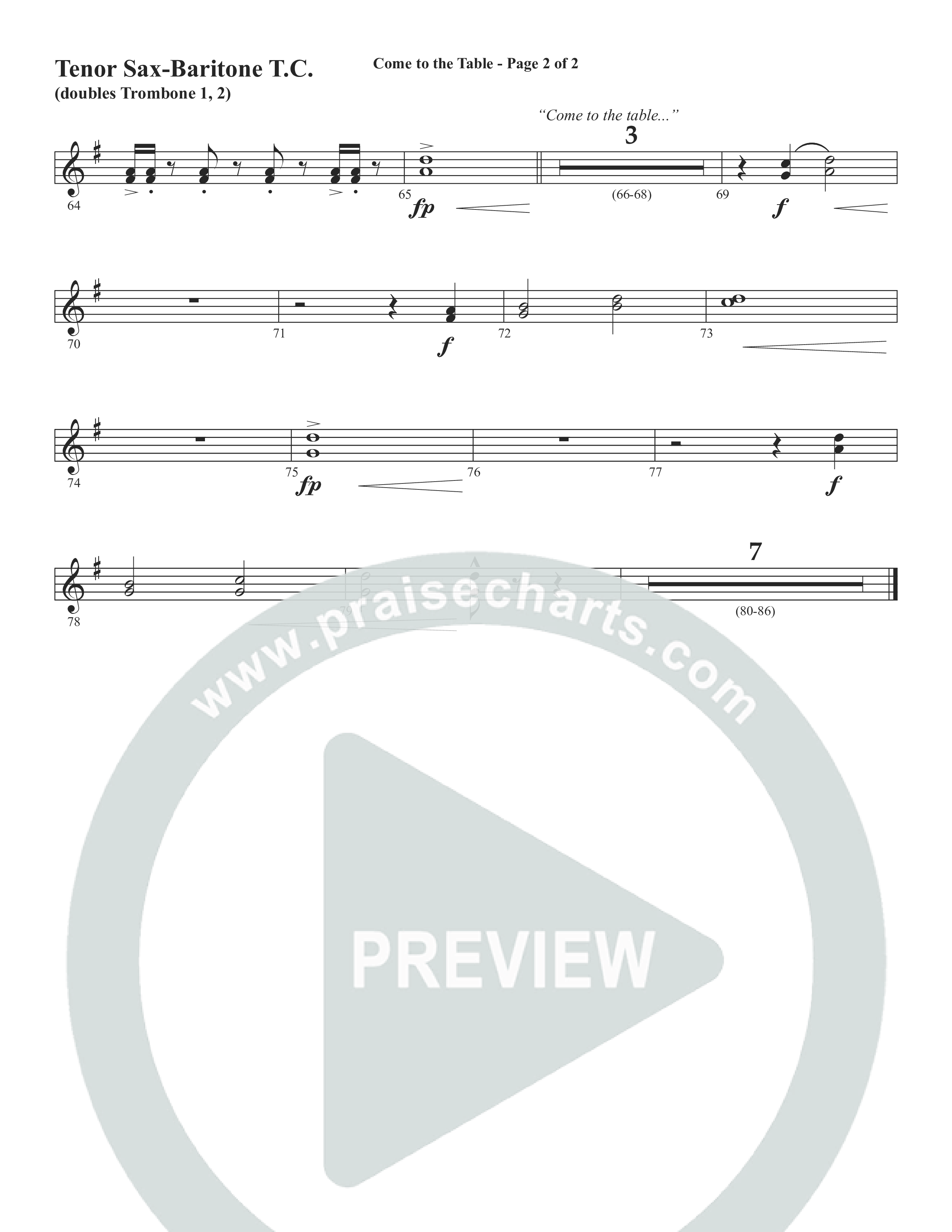Come To The Table (Choral Anthem SATB) Tenor Sax/Baritone T.C. (Word Music Choral / Arr. David Wise / Orch. David Shipps)
