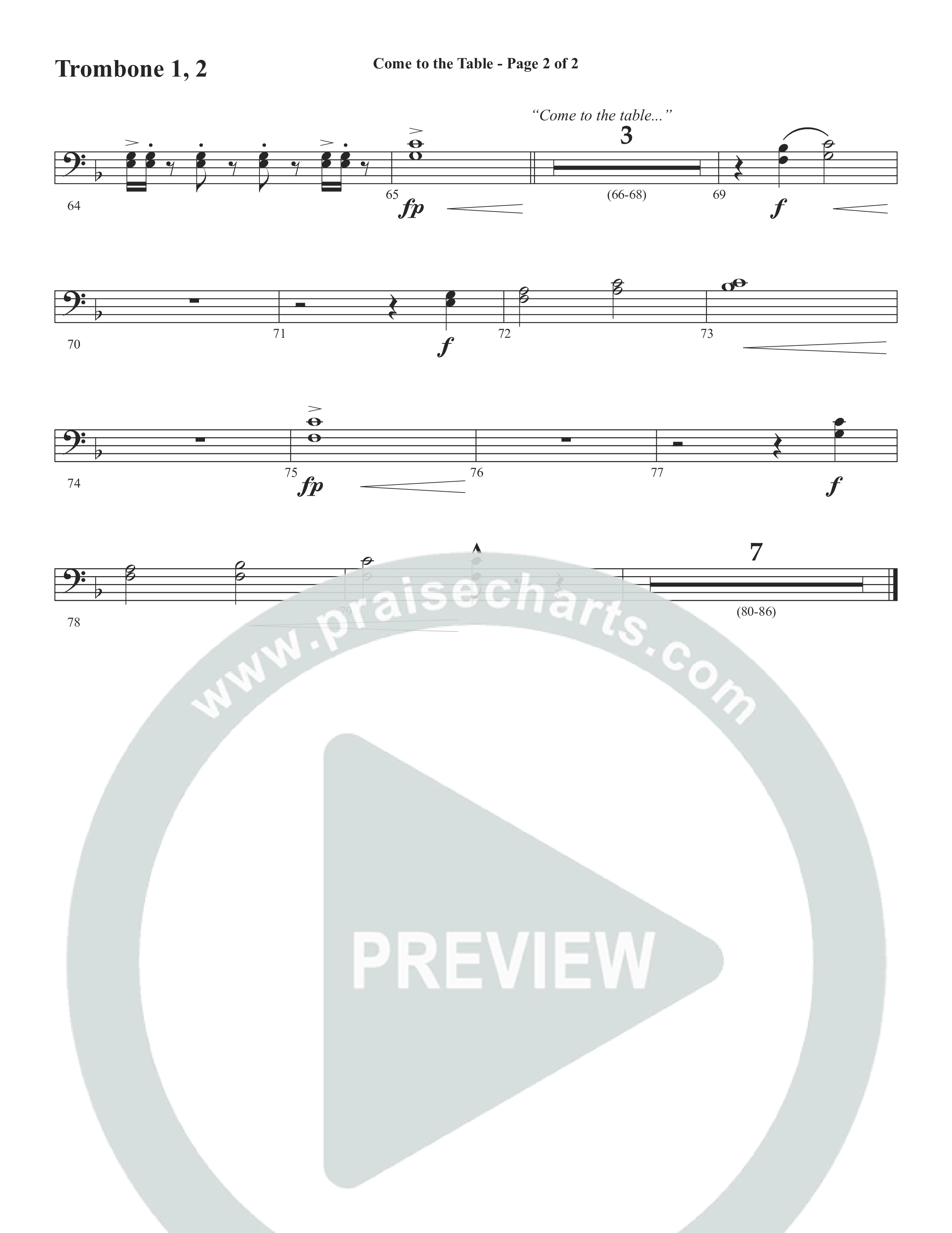 Come To The Table (Choral Anthem SATB) Trombone 1/2 (Word Music Choral / Arr. David Wise / Orch. David Shipps)