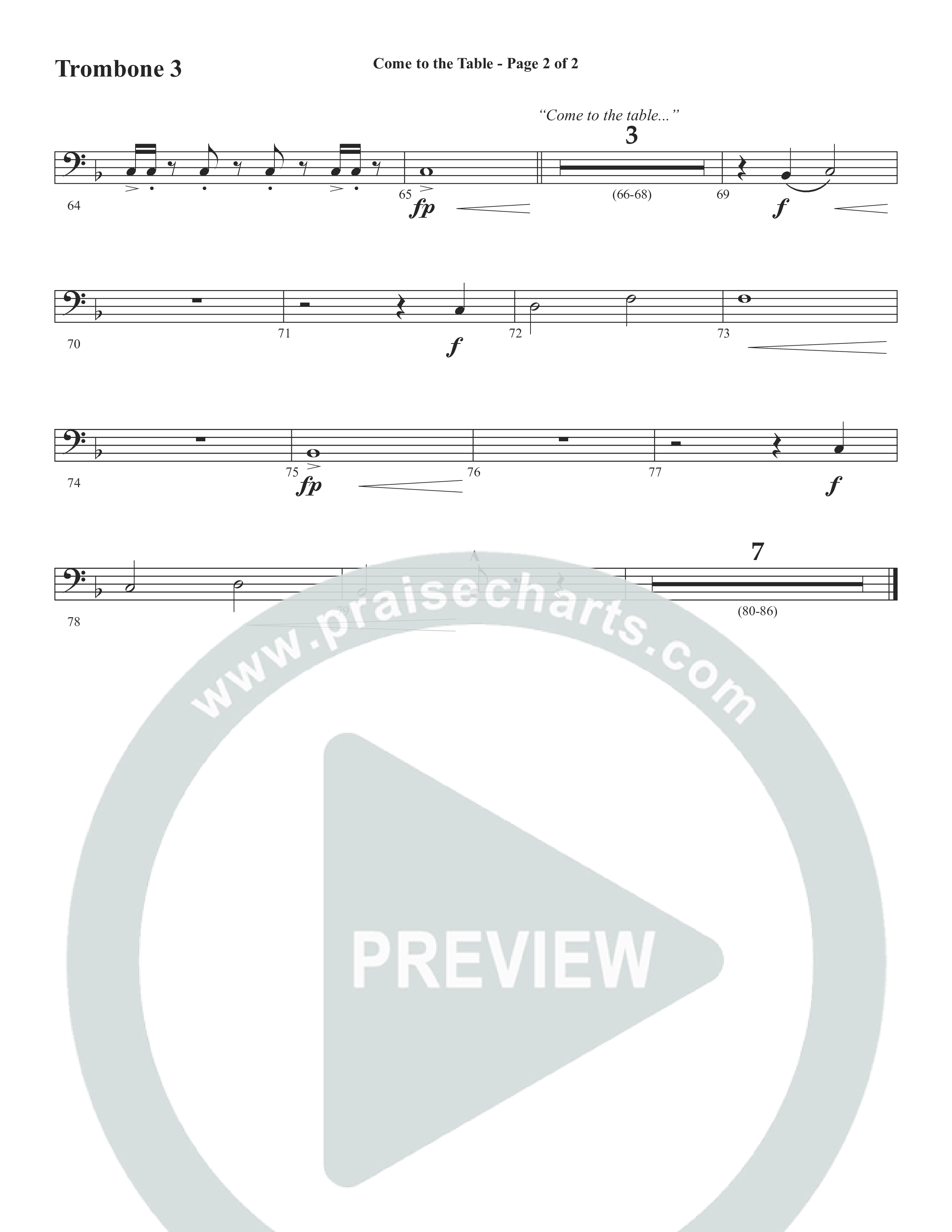 Come To The Table (Choral Anthem SATB) Trombone 3 (Word Music Choral / Arr. David Wise / Orch. David Shipps)