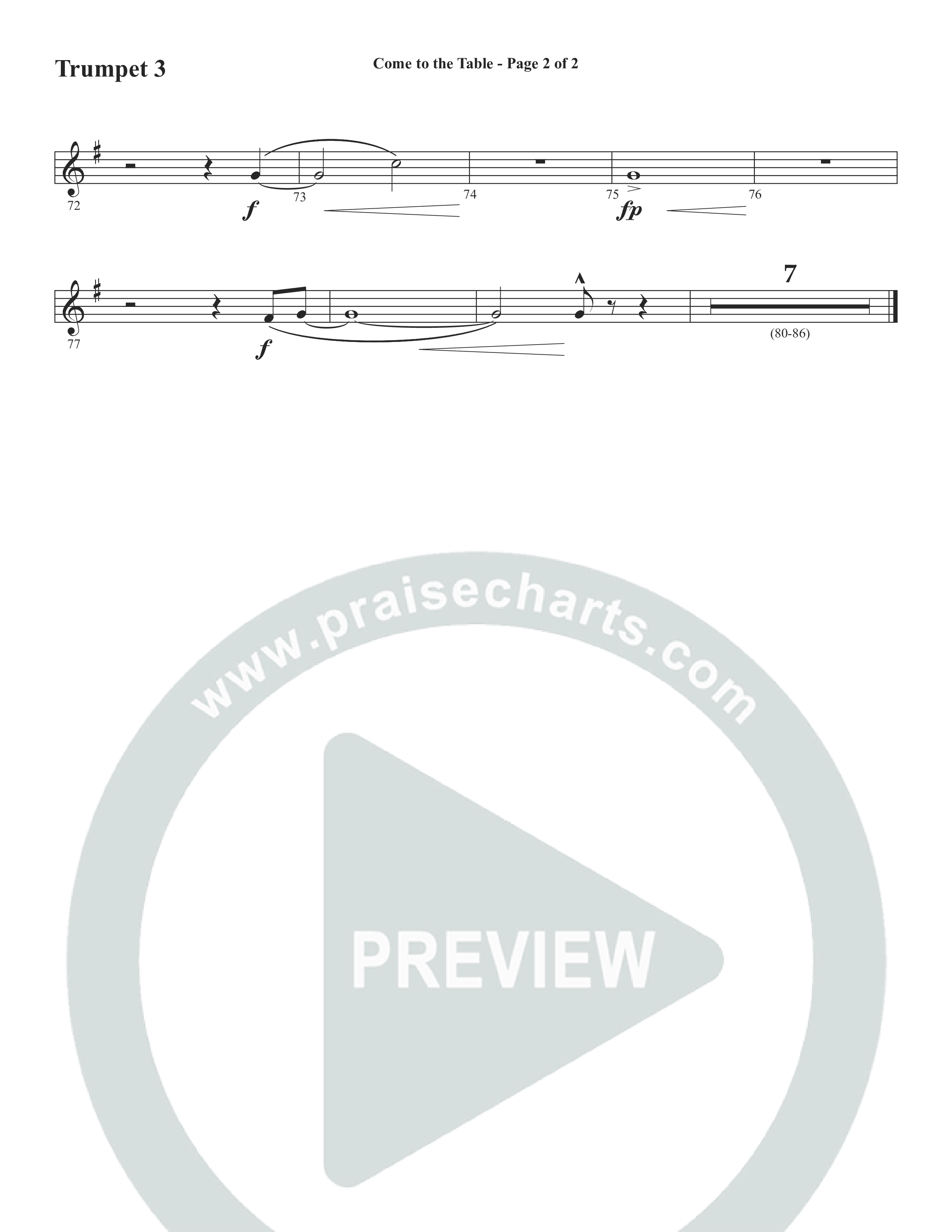 Come To The Table (Choral Anthem SATB) Trumpet 3 (Word Music Choral / Arr. David Wise / Orch. David Shipps)