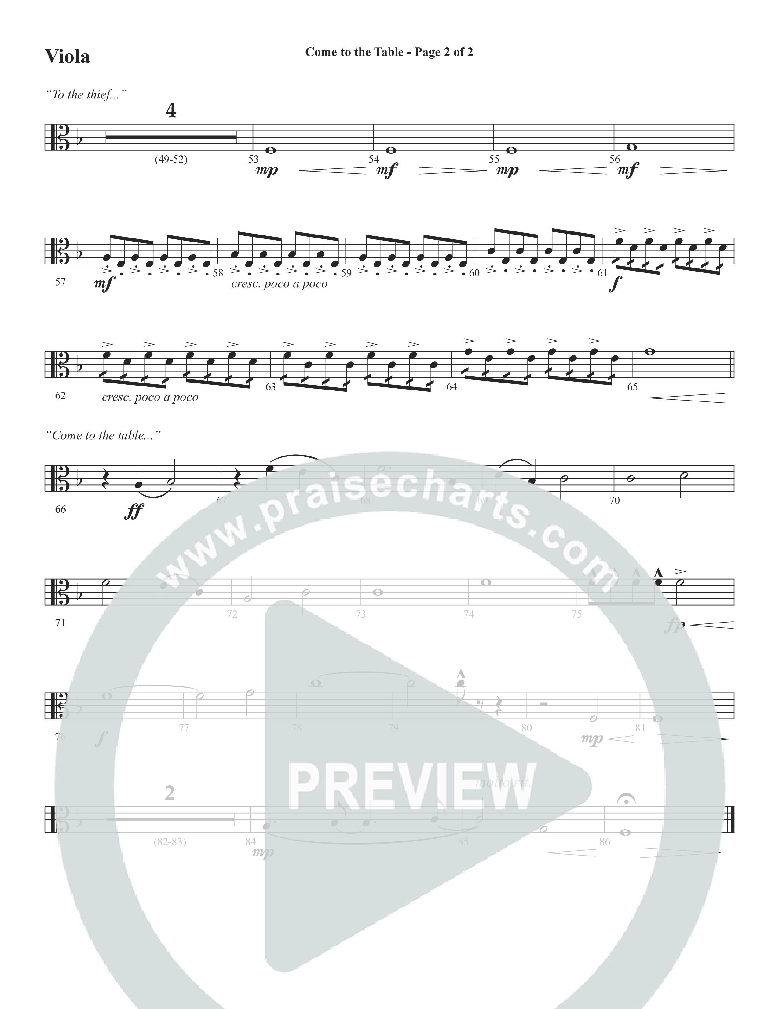 Come To The Table (Choral Anthem SATB) Viola (Word Music Choral / Arr. David Wise / Orch. David Shipps)