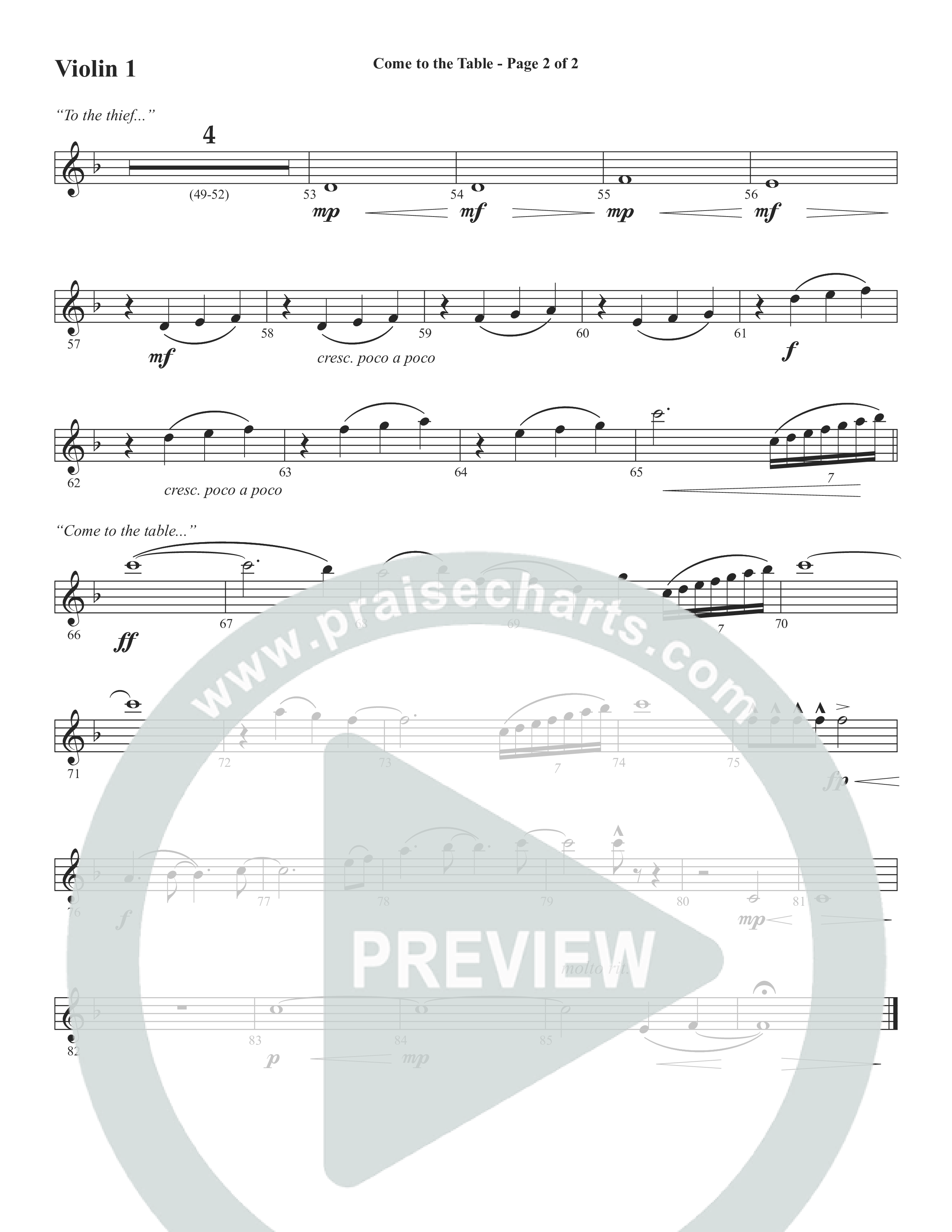 Come To The Table (Choral Anthem SATB) Violin 1/2 (Word Music Choral / Arr. David Wise / Orch. David Shipps)