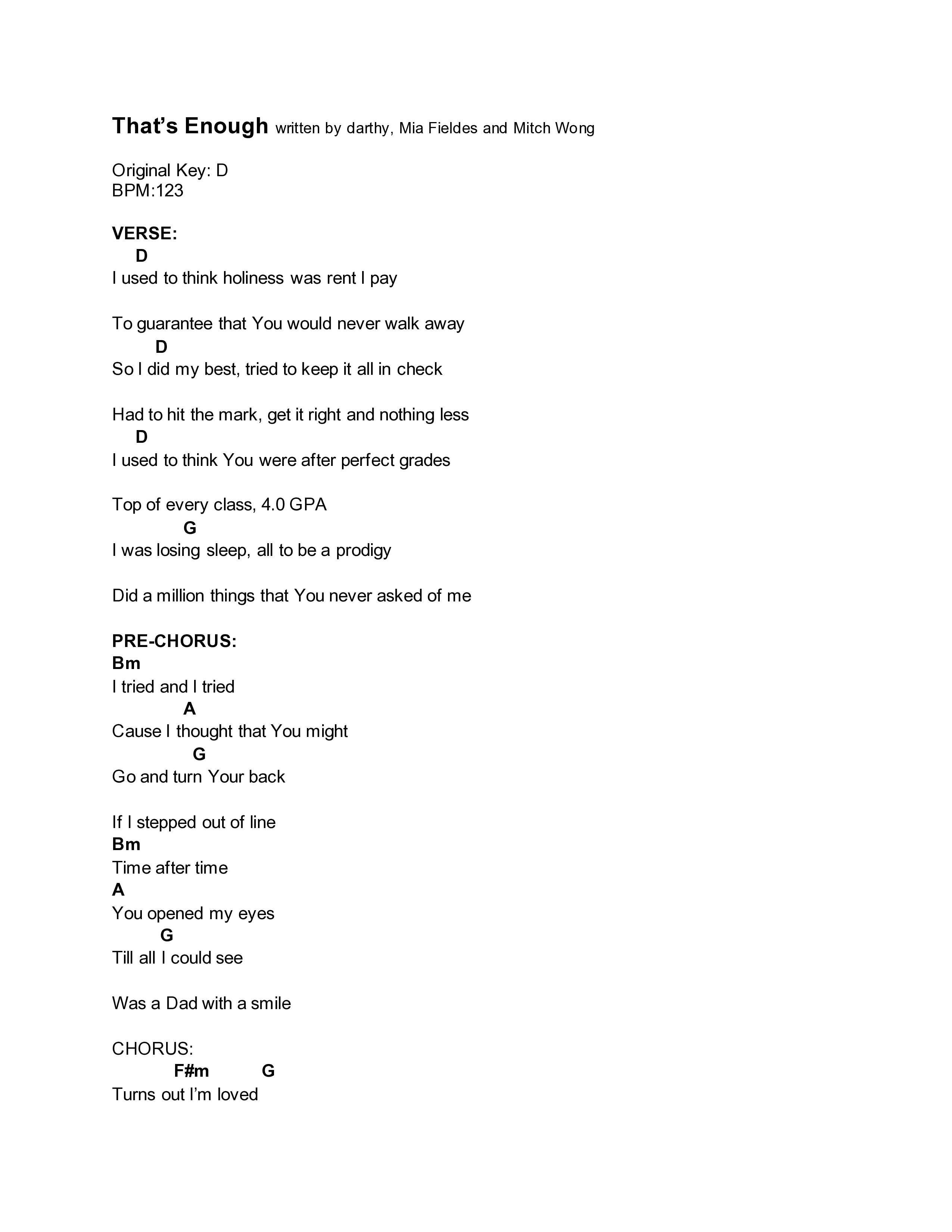 That's Enough Chord Chart (Darthy)