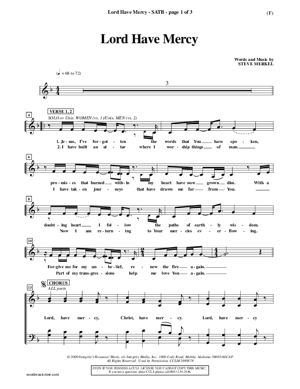 Lord Have Mercy Choir Sheet (SATB) (Steve Merkel)