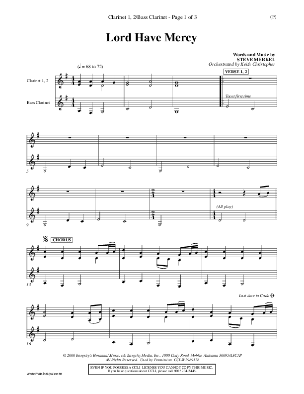 Lord Have Mercy Clarinet 1/2, Bass Clarinet (Steve Merkel)