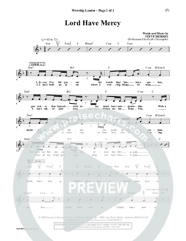 Lord Have Mercy Lead Sheet (SAT) (Steve Merkel)