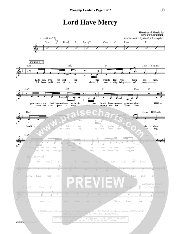 Lord Have Mercy Lead Sheet (Steve Merkel)